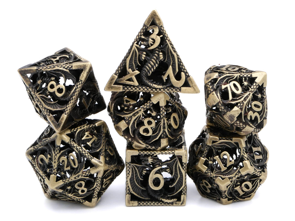 Dragon Hollow Metal DnD Dice Set: 7 Pieve Wyvern RPG Dice