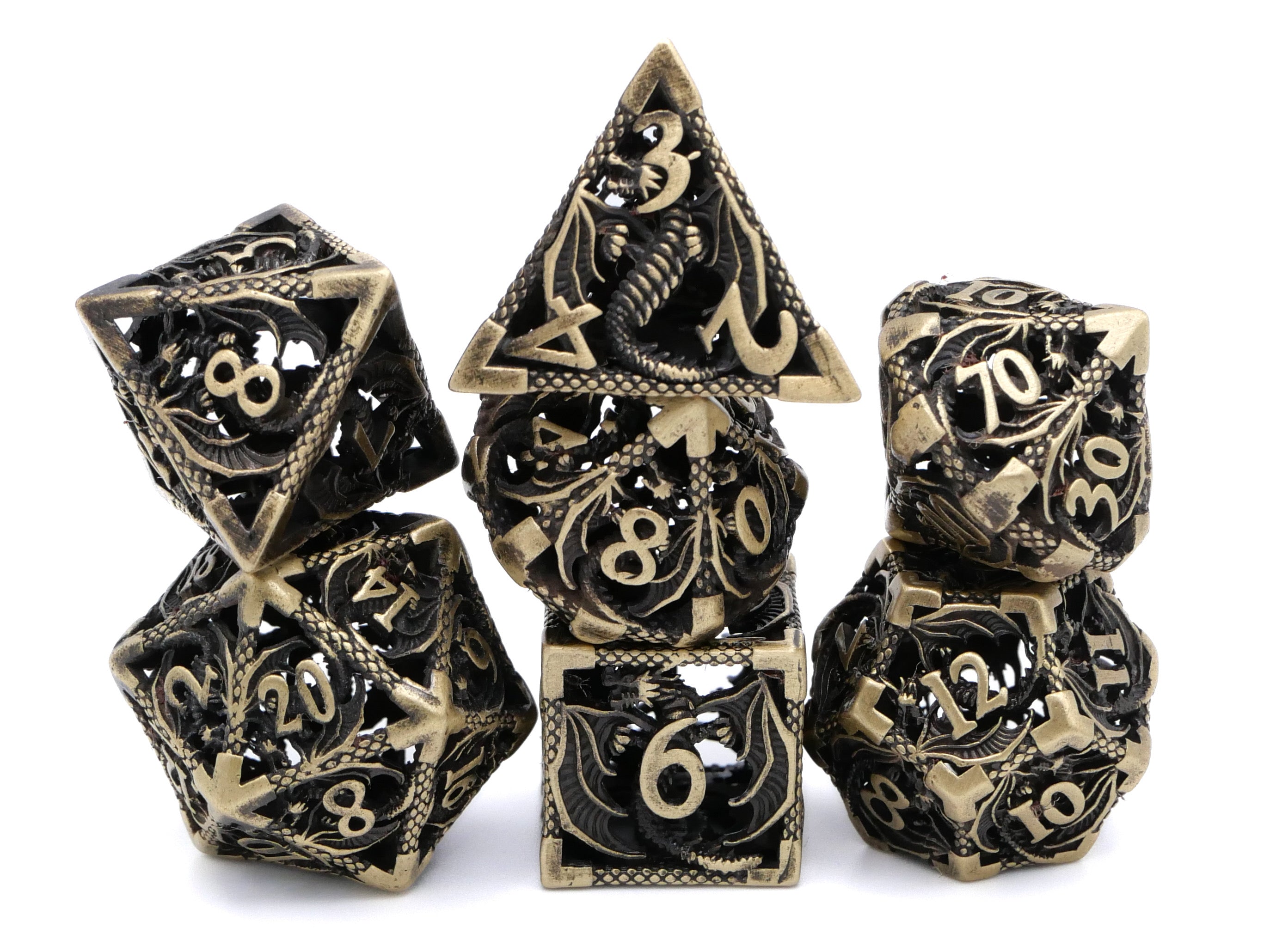Dragon Hollow Metal DnD Dice Set: 7 Pieve Wyvern RPG Dice
