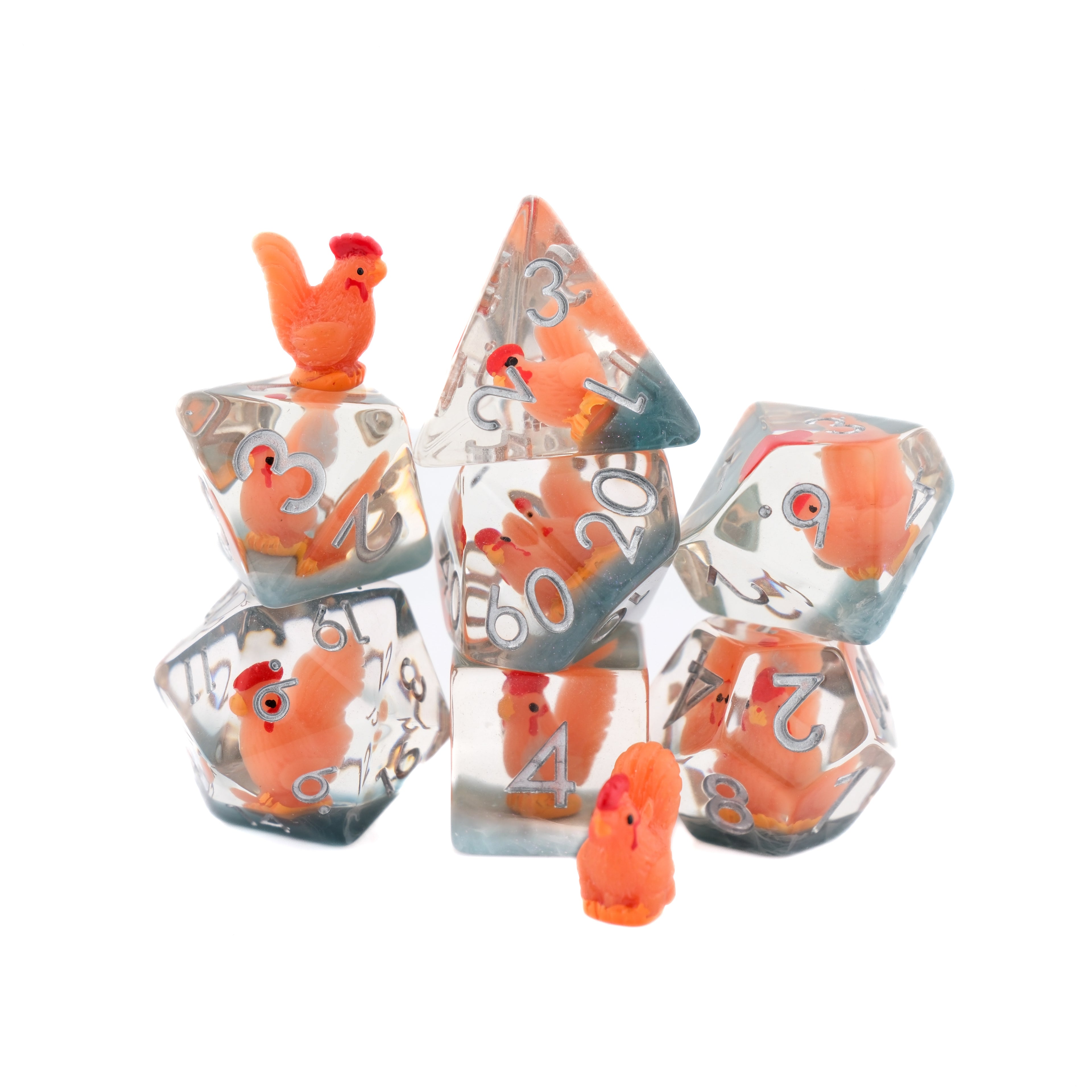 Chicken DnD Dice Set: 7-Piece Resin RPG Dice