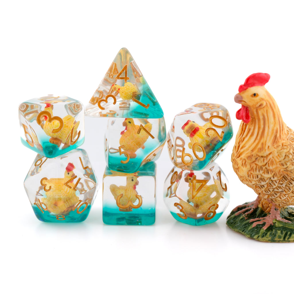Chicken DnD Dice Set: 7-Piece Resin RPG Dice
