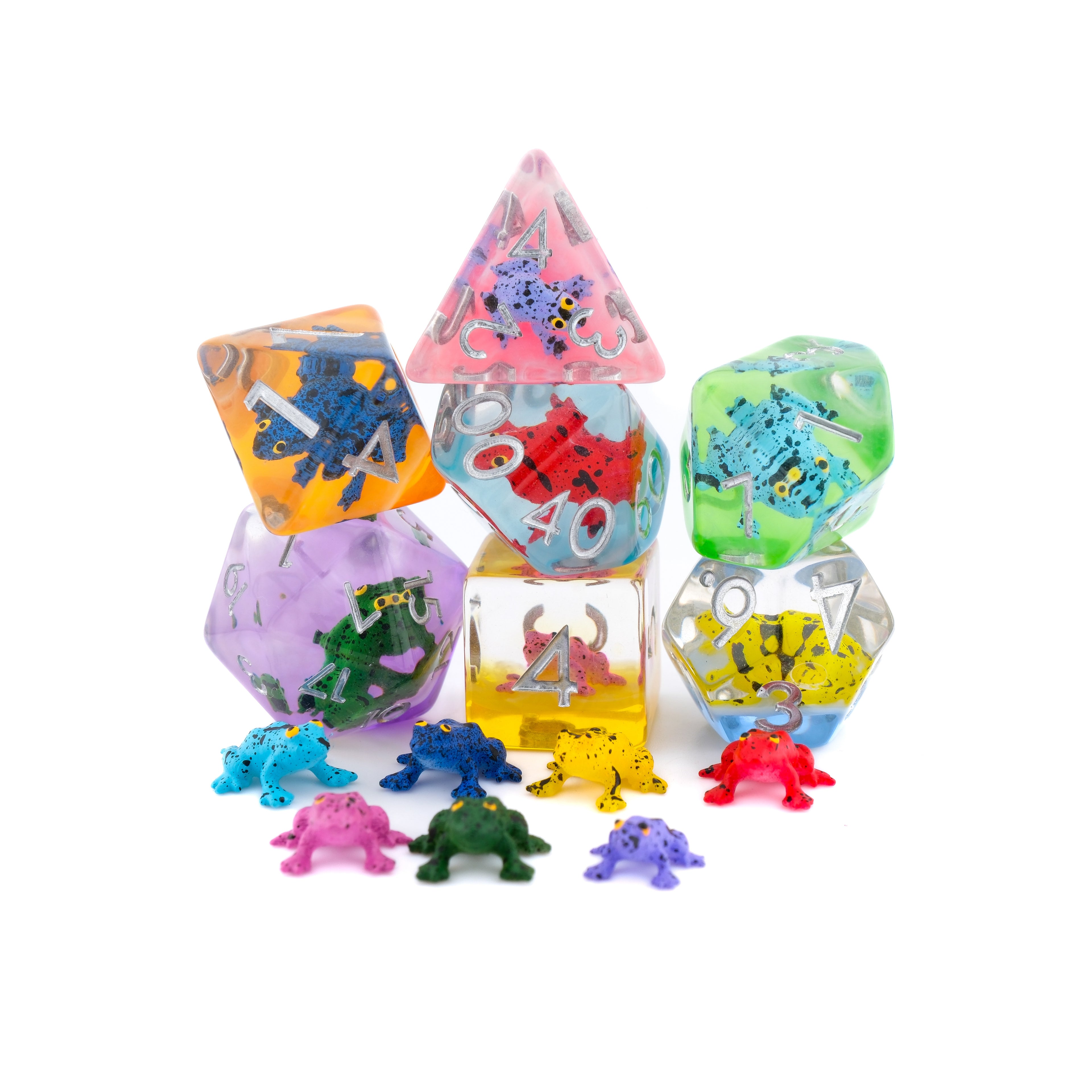 Frog Resin DnD Dice Set: 7-Piece Slimy Reptile RPG Dice