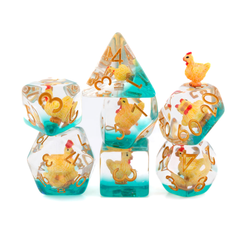 Chicken DnD Dice Set: 7-Piece Resin RPG Dice