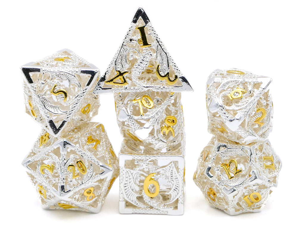 Dragon Hollow Metal DnD Dice Set: 7 Pieve Wyvern RPG Dice