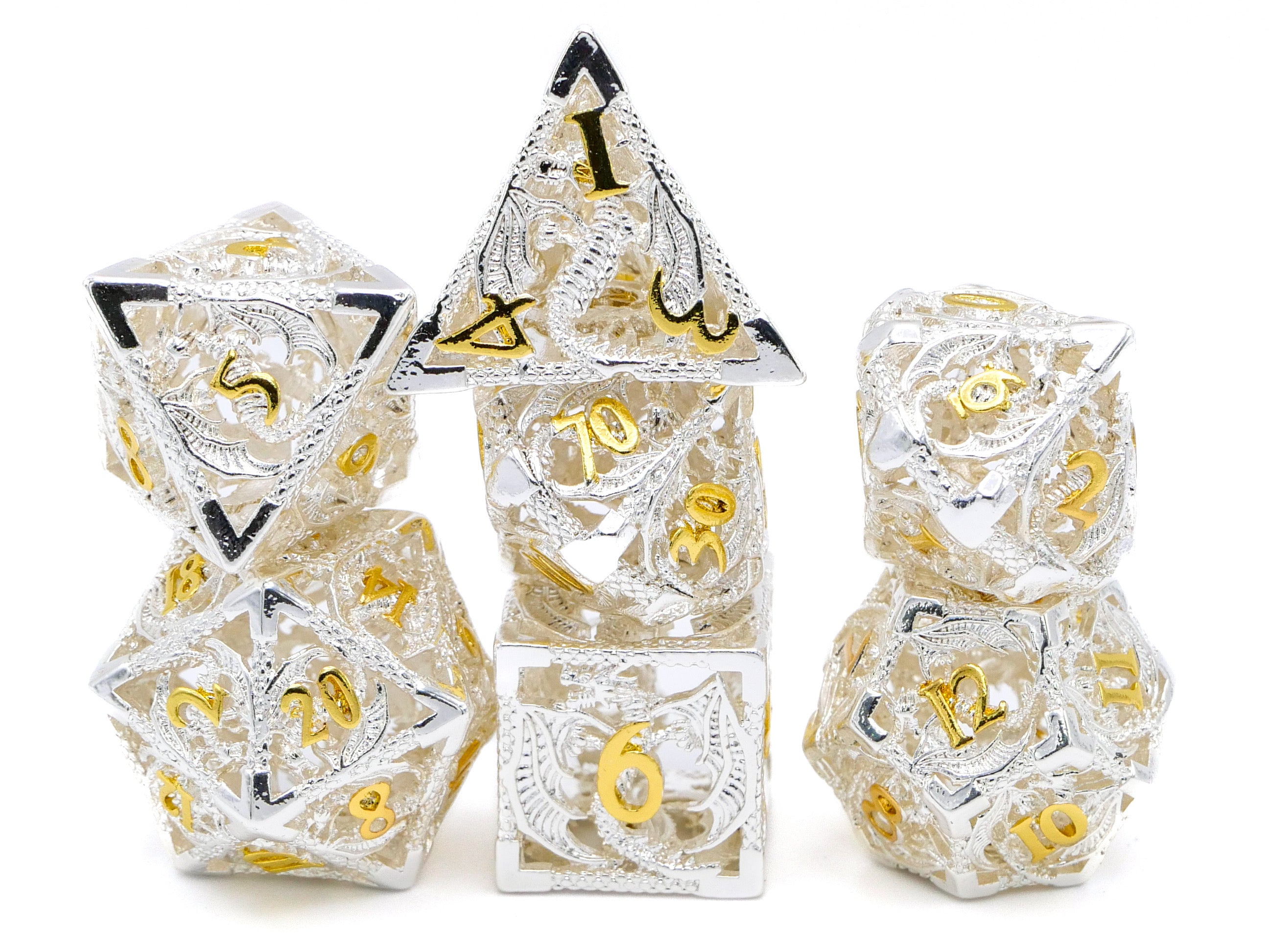 Dragon Hollow Metal DnD Dice Set: 7 Pieve Wyvern RPG Dice