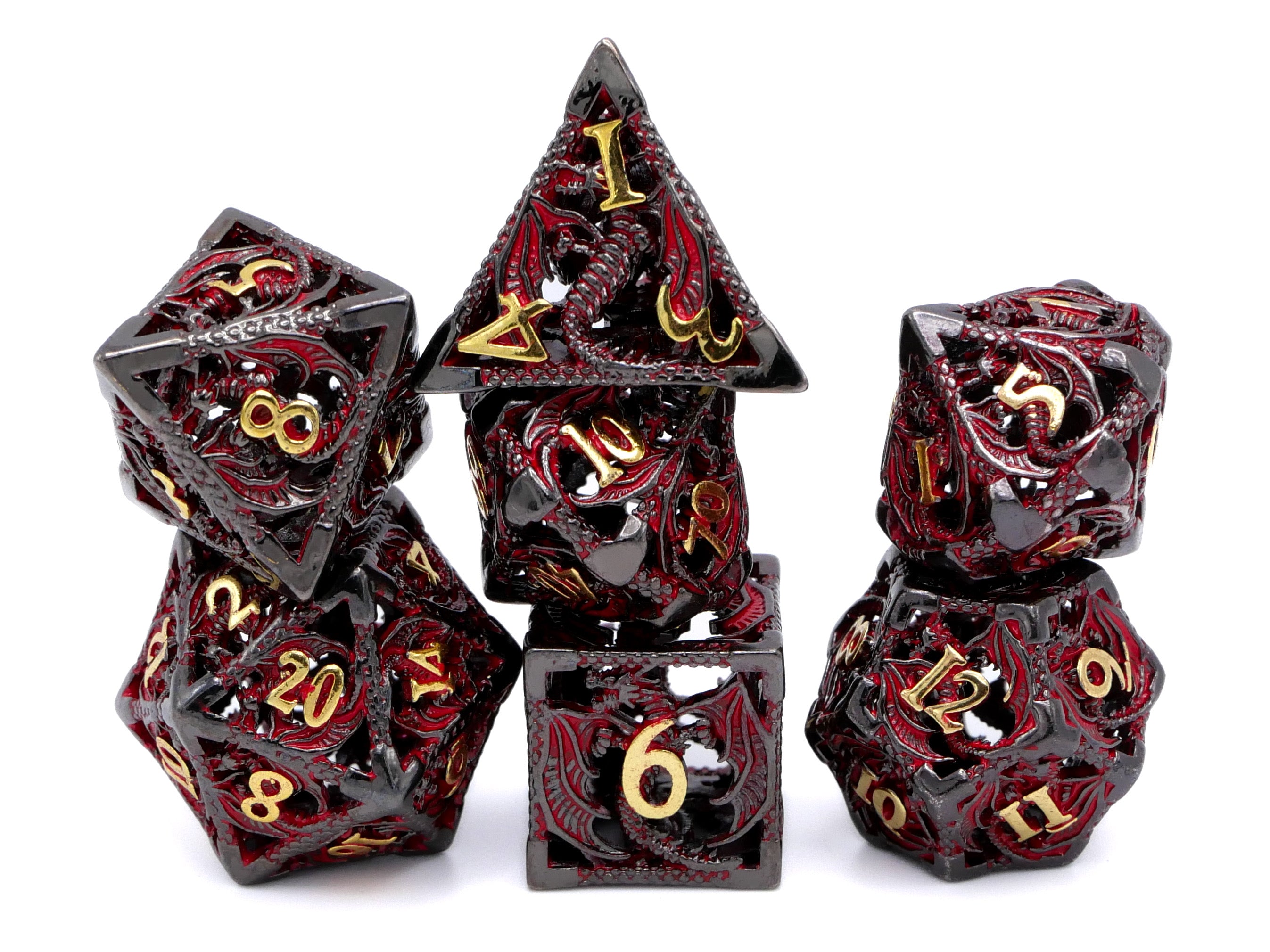 Dragon Hollow Metal DnD Dice Set: 7 Pieve Wyvern RPG Dice