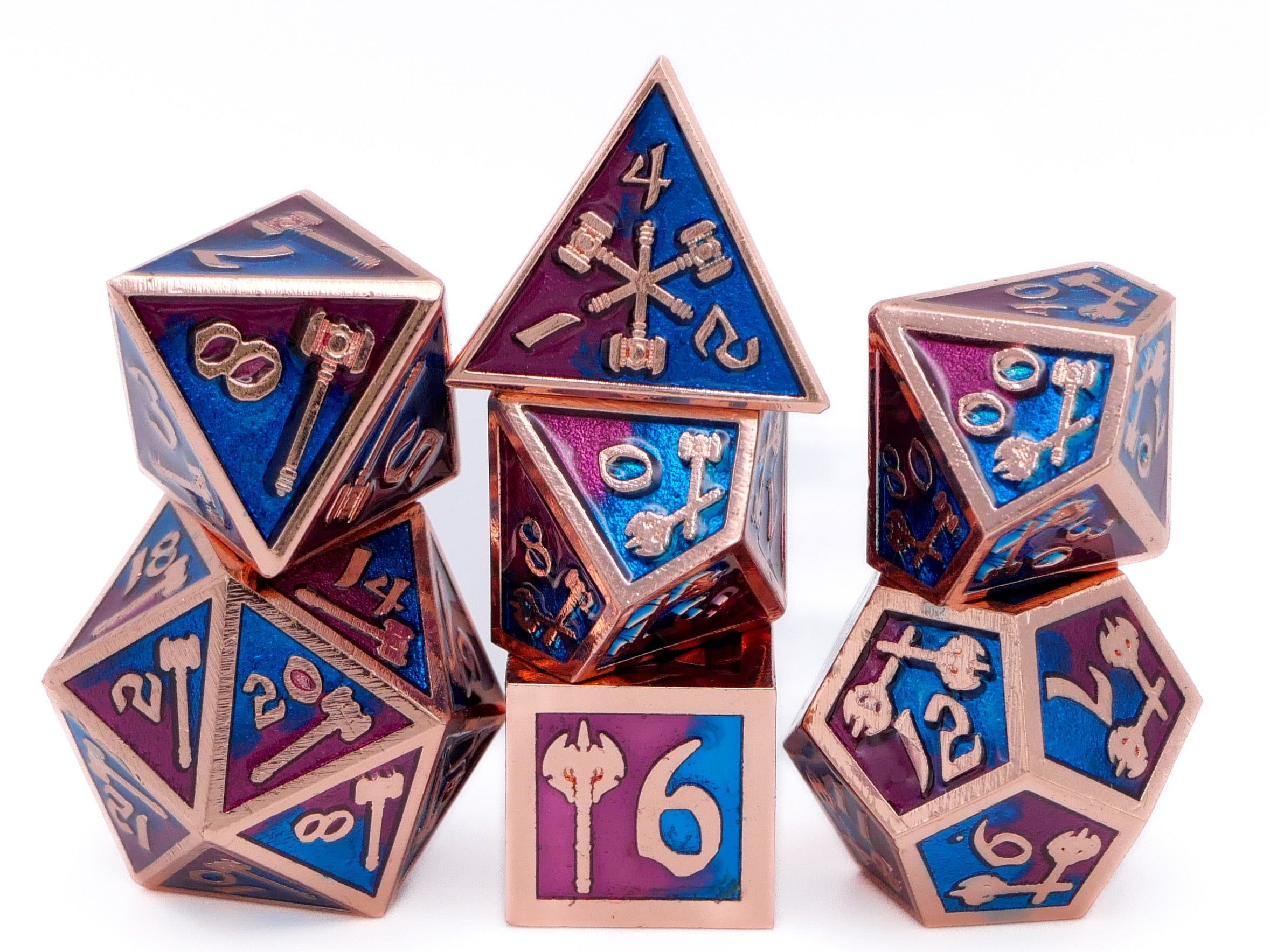 Hammer & Axe Metal DnD Dice Set: 7-Piece Barbarian RPG Dice
