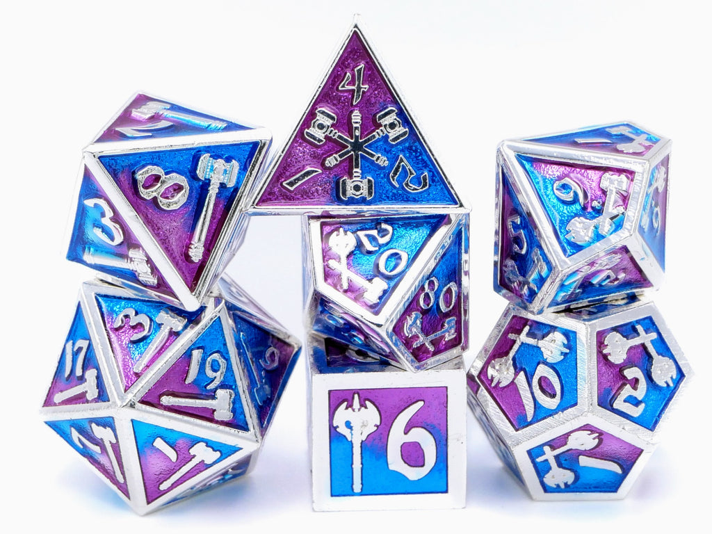 Hammer & Axe Metal DnD Dice Set: 7-Piece Barbarian RPG Dice