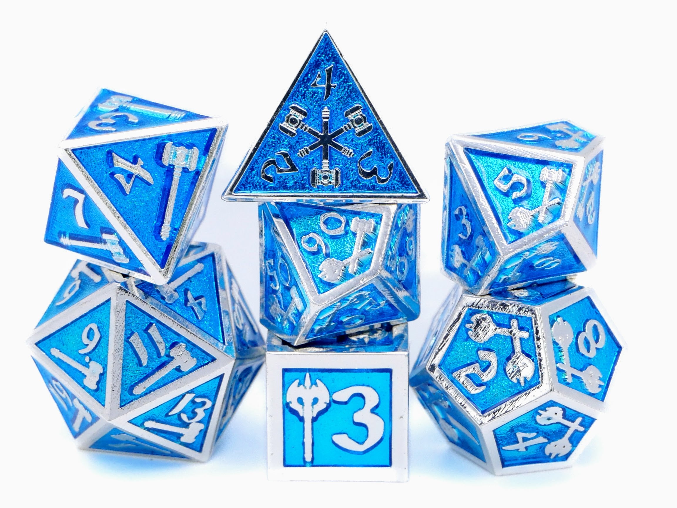 Hammer & Axe Metal DnD Dice Set: 7-Piece Barbarian RPG Dice