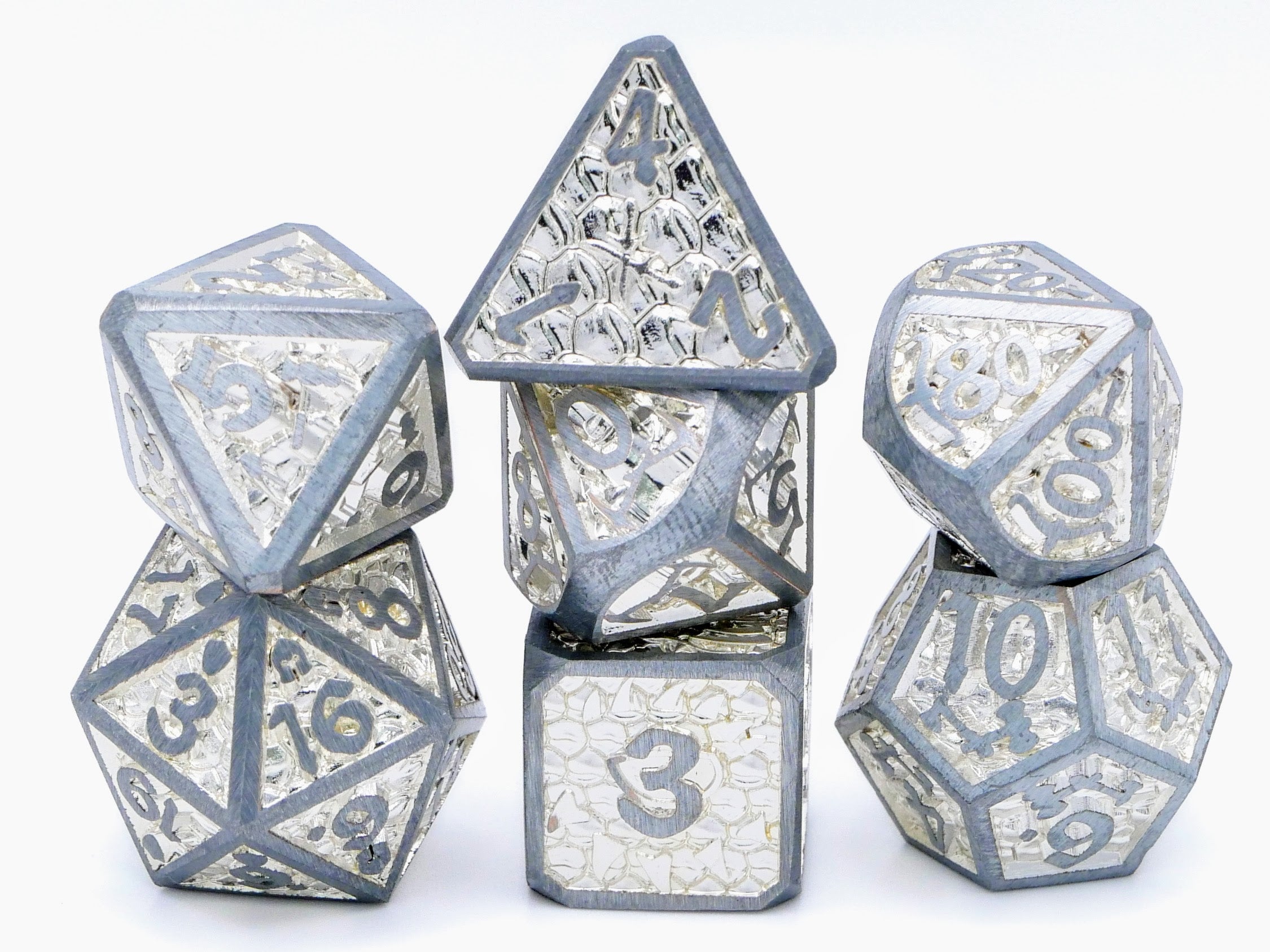 Dragon Forge Metal DnD Dice | 7 Piece RPG Dice Set | Dragon Teeth | Helm and Shield | Dungeons and Dragons | TTRPG | Gamer Gift