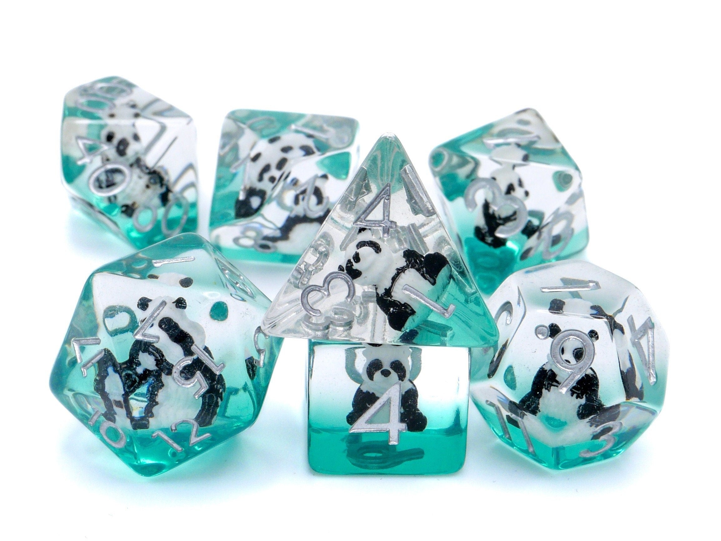 Panda Resin DnD Dice Set: Bubbly Forest Bear 7 Piece RPG Dice