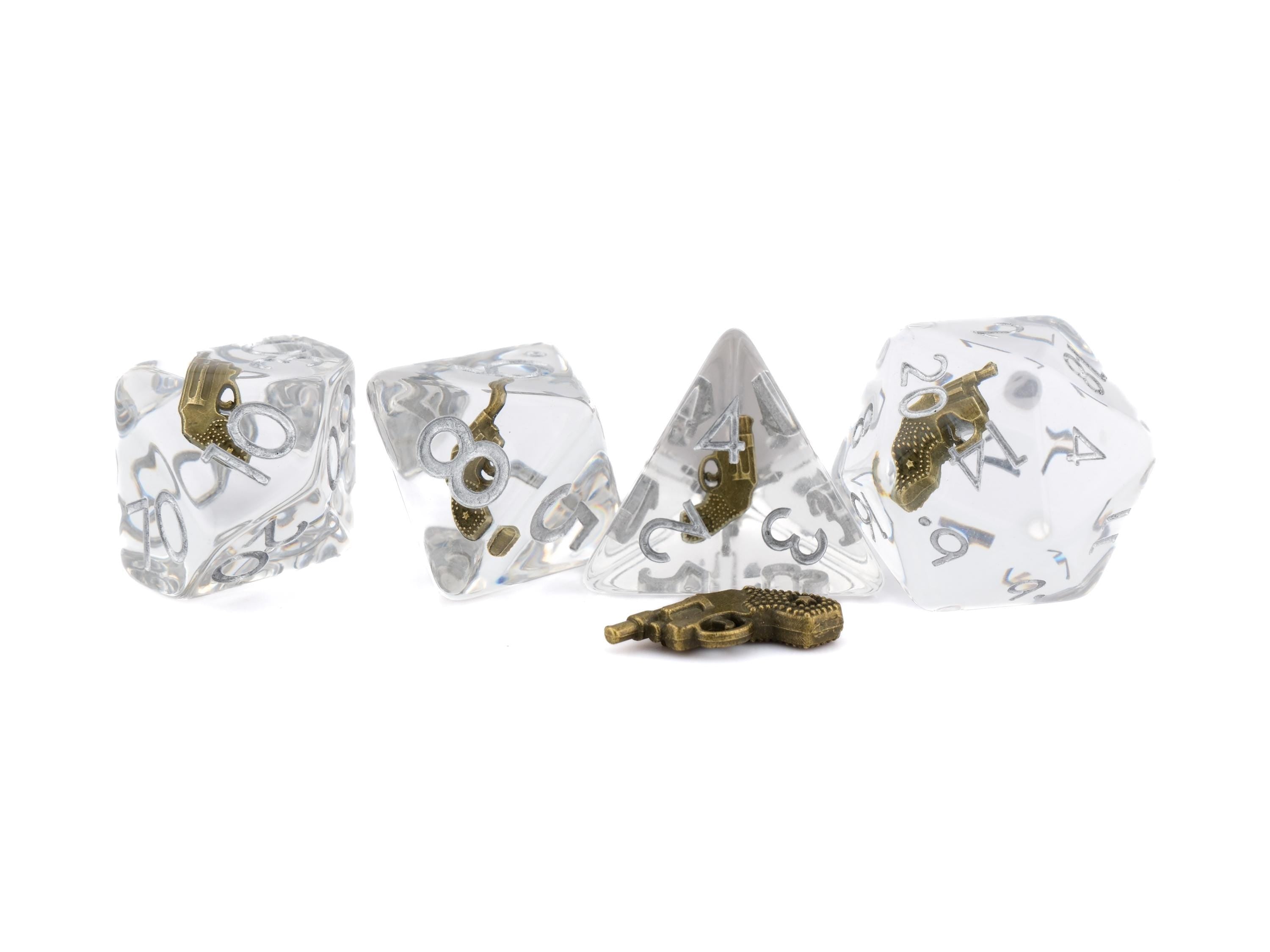 Pistol Resin DnD Dice Set | 7 Piece RPG Dice | Revolver Gun Dice Set | Weapon Theme Dice | Dungeons & Dragons | Tabletop RPG | Nerdy Gift