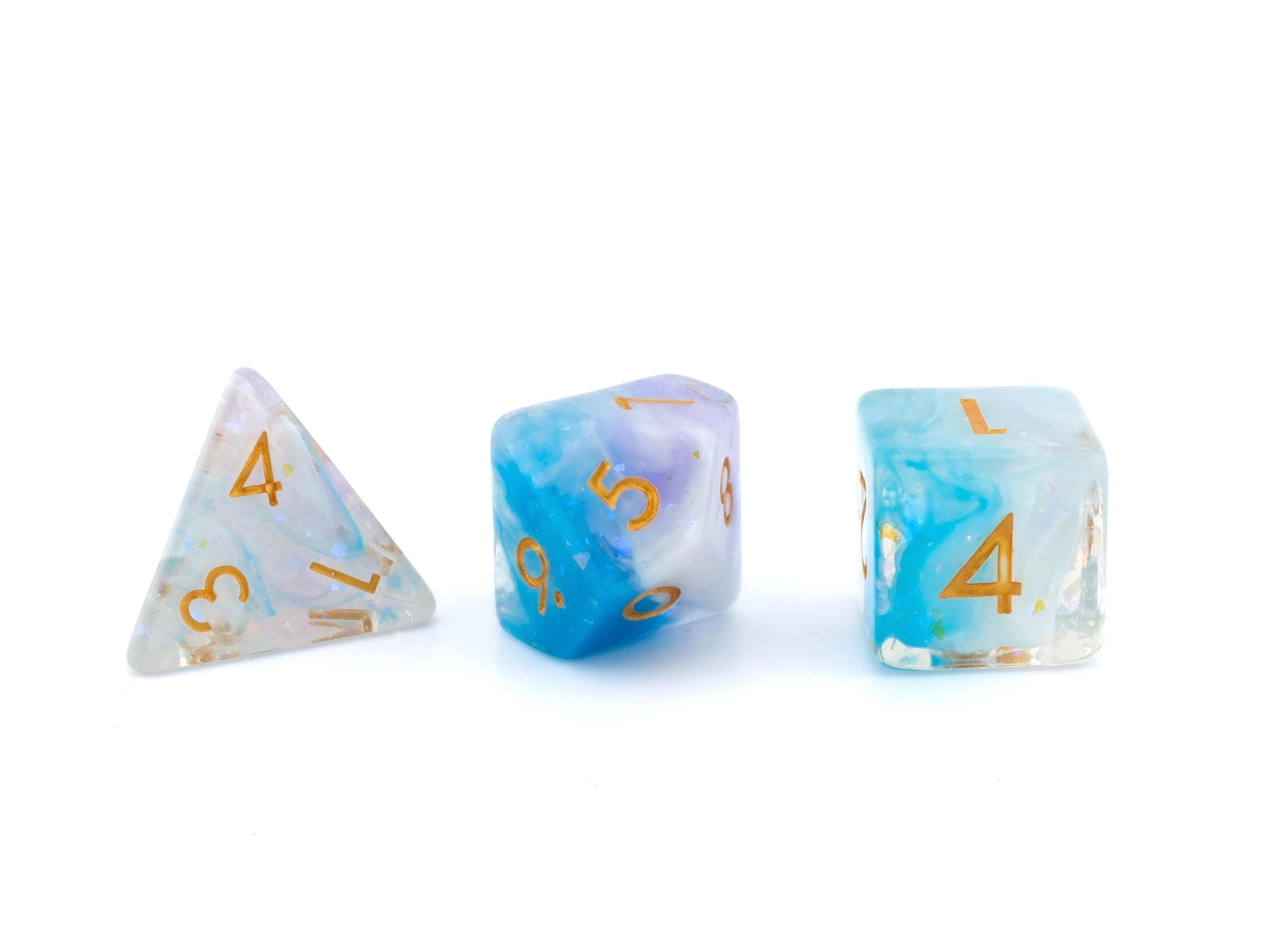 Witches Brew Resin DnD Dice Set: 7 Piece Glitter, Gold Numbers RPG Dice