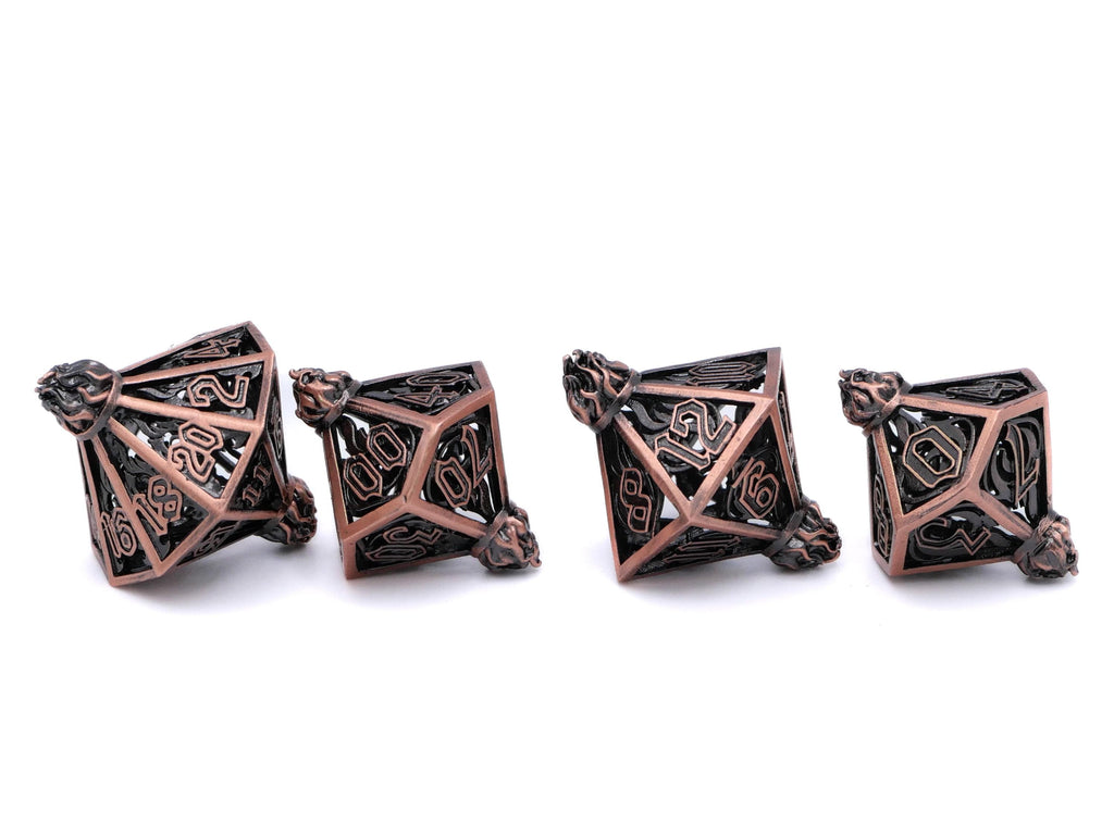 Flame Bottle Hollow Metal DnD Dice Set: 7 Piece Lantern RPG Dice