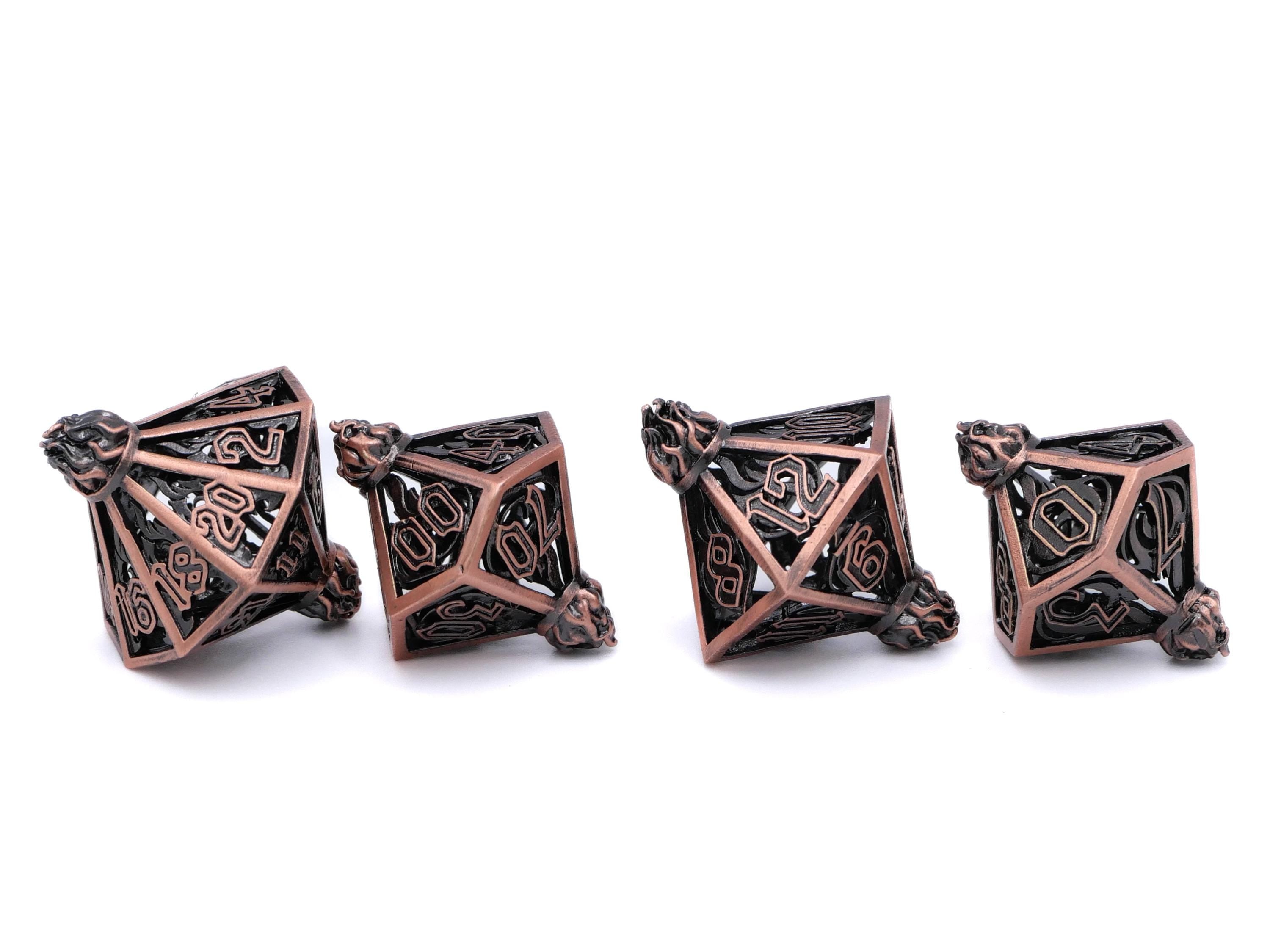 Flame Bottle Hollow Metal DnD Dice Set: 7 Piece Lantern RPG Dice