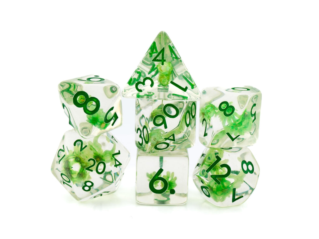 Flower Resin DnD Dice Set: 7 Piece Colorful Plant RPG Dice