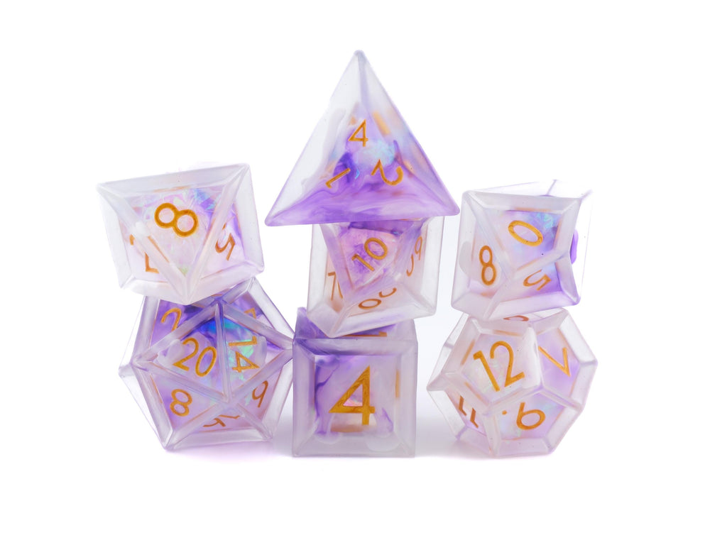 Glacier Resin Sharp Edge DnD Dice Set: 7 Piece Translucent RPG Dice