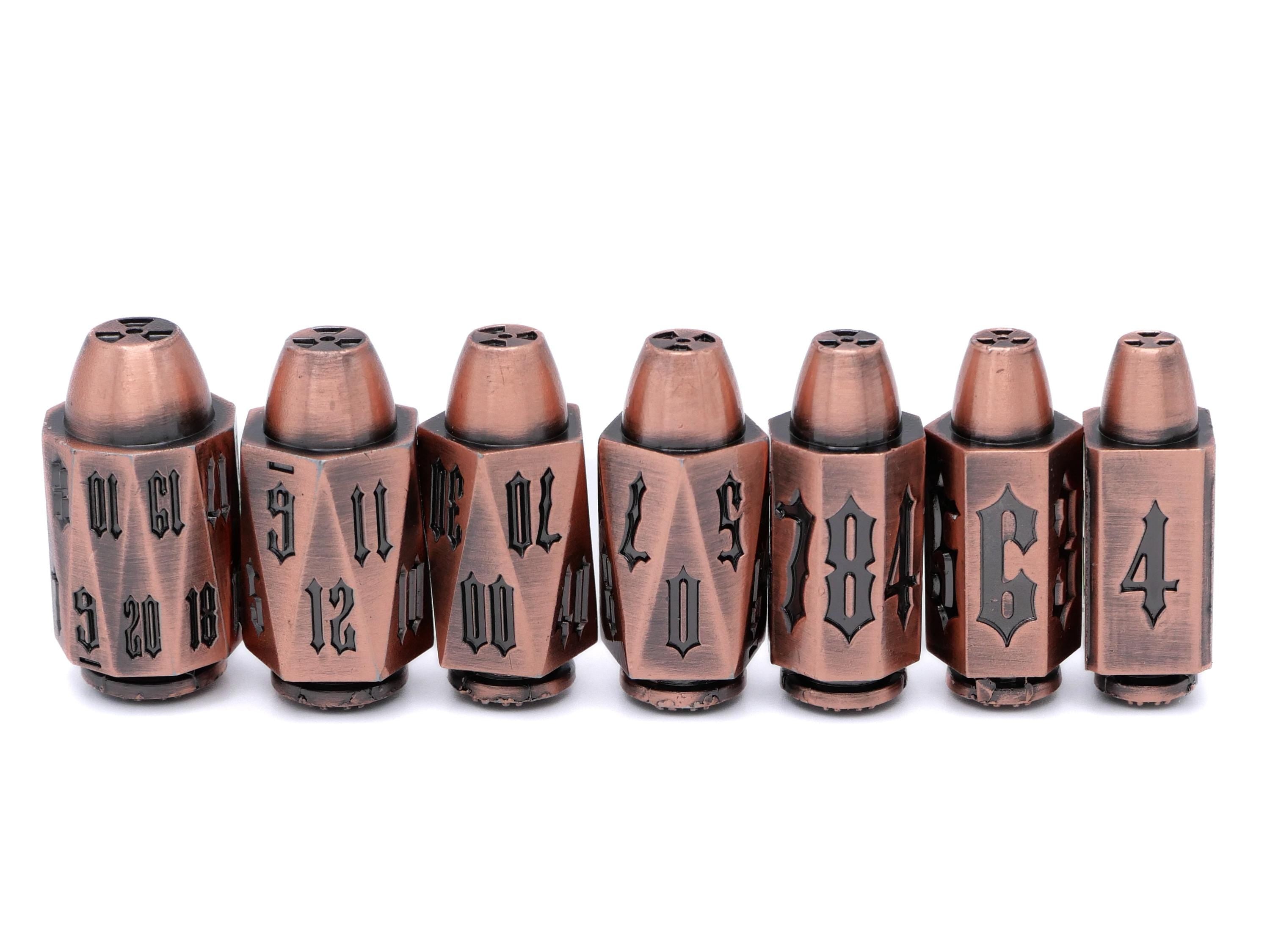 Bullet Metal DnD Dice Set | 7 Piece RPG Dice Set | Ammo Dice | Dungeons & Dragons | Weapon Ammo | Tabletop RPG | Nerdy Gamer Gift