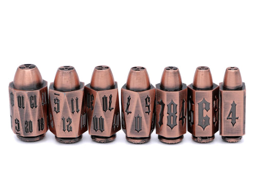 Bullet Metal DnD Dice Set | 7 Piece RPG Dice Set | Ammo Dice | Dungeons & Dragons | Weapon Ammo | Tabletop RPG | Nerdy Gamer Gift