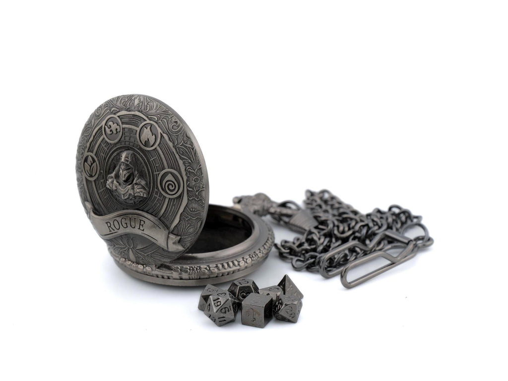 Rogue Pocket Watch Mini DnD Dice Set: 7-Piece Stealthy RPG Locket Dice