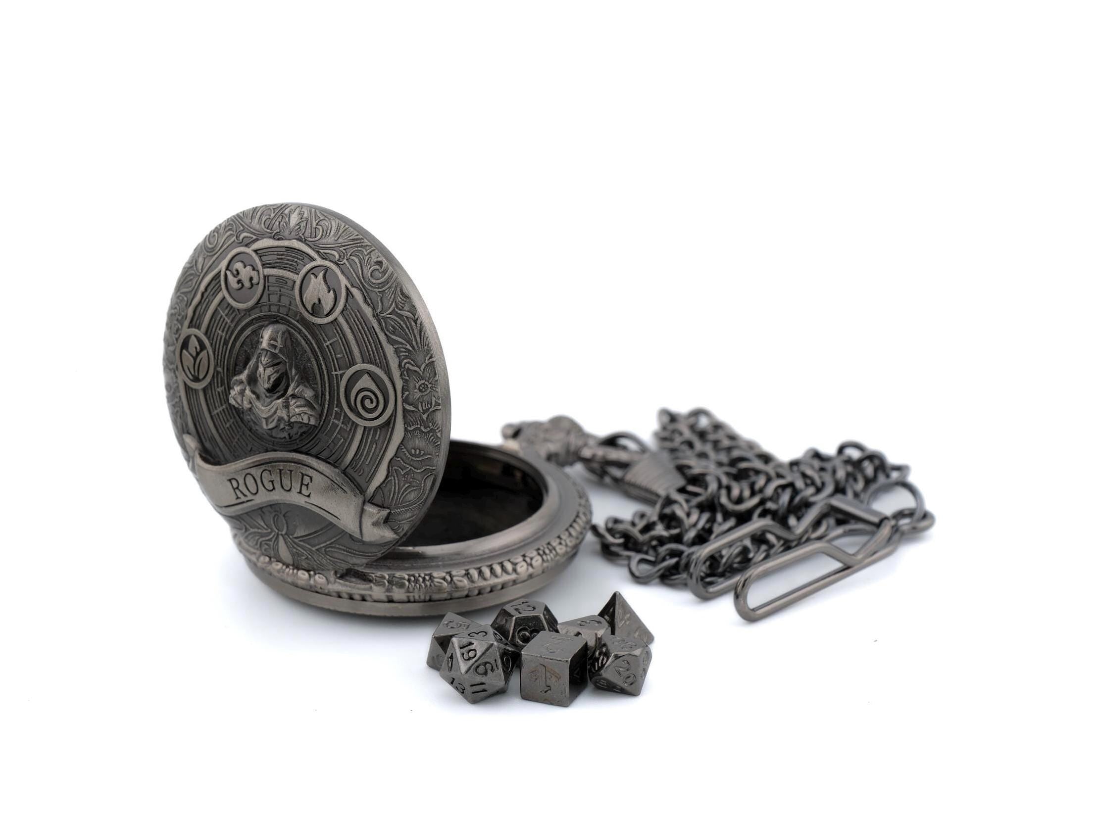 Rogue Pocket Watch Mini DnD Dice Set: 7-Piece Stealthy RPG Locket Dice