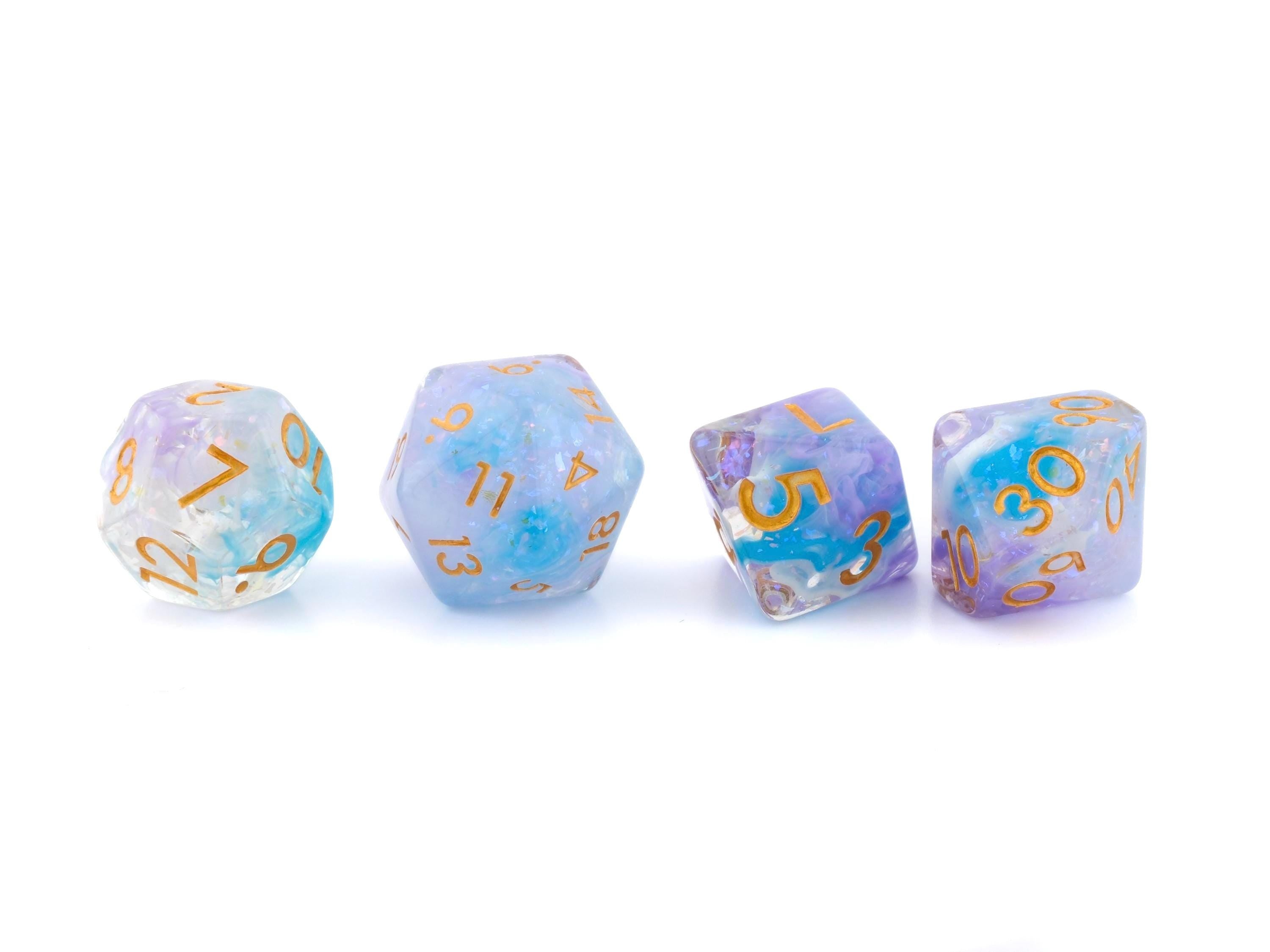 Witches Brew Resin DnD Dice Set: 7 Piece Glitter, Gold Numbers RPG Dice