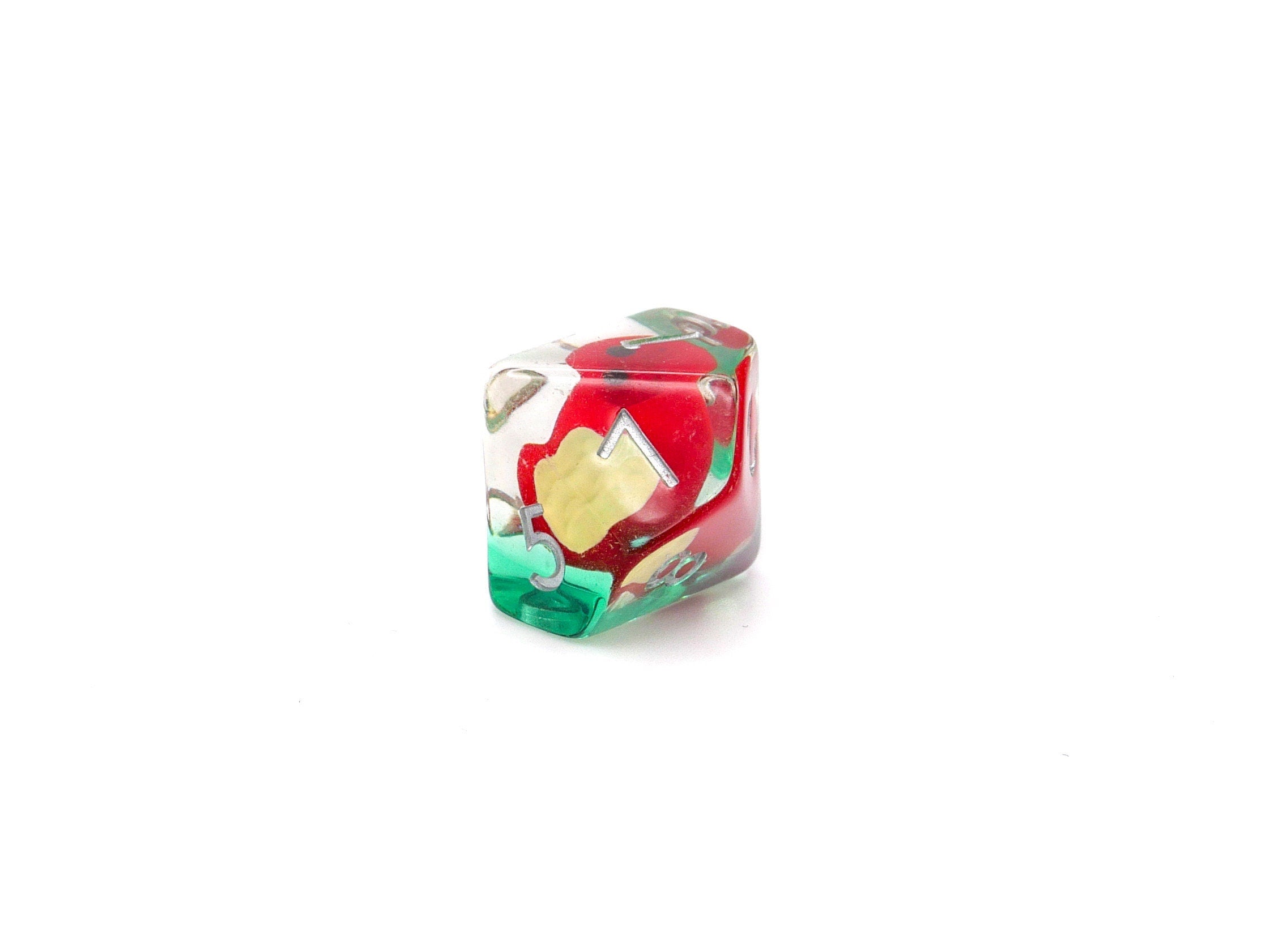 Apple Resin DnD Dice Set: 7 Piece Bitten Fruit RPG Dice