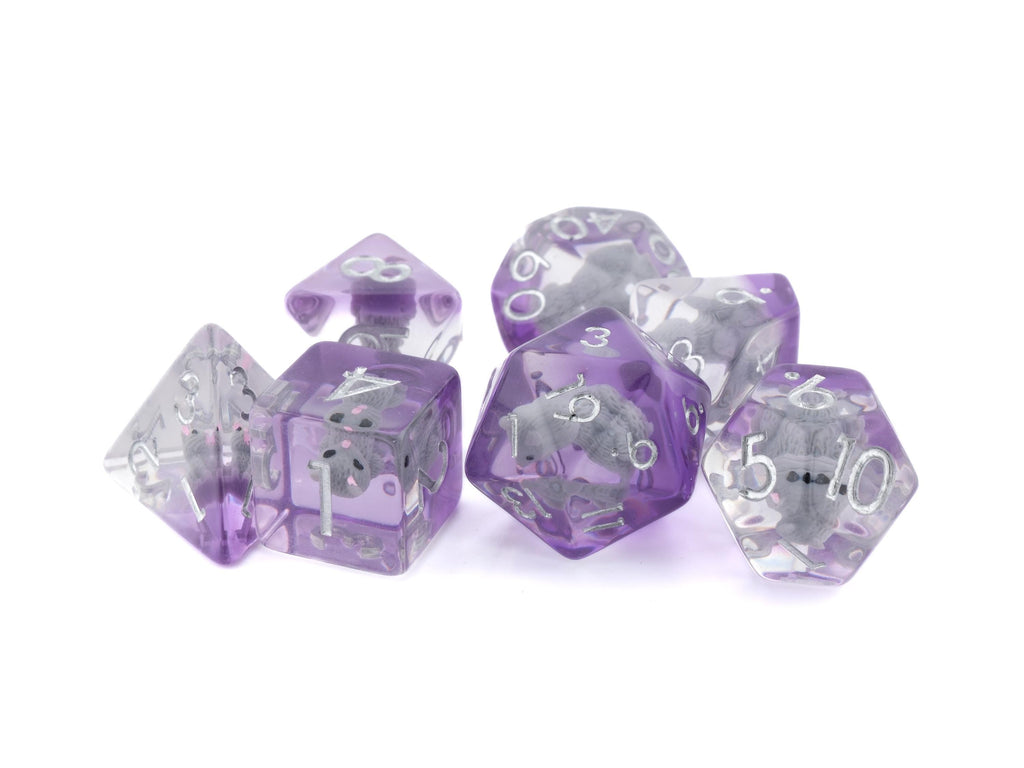 Cat Resin DnD Dice Set: 7 Piece Feline RPG Dice