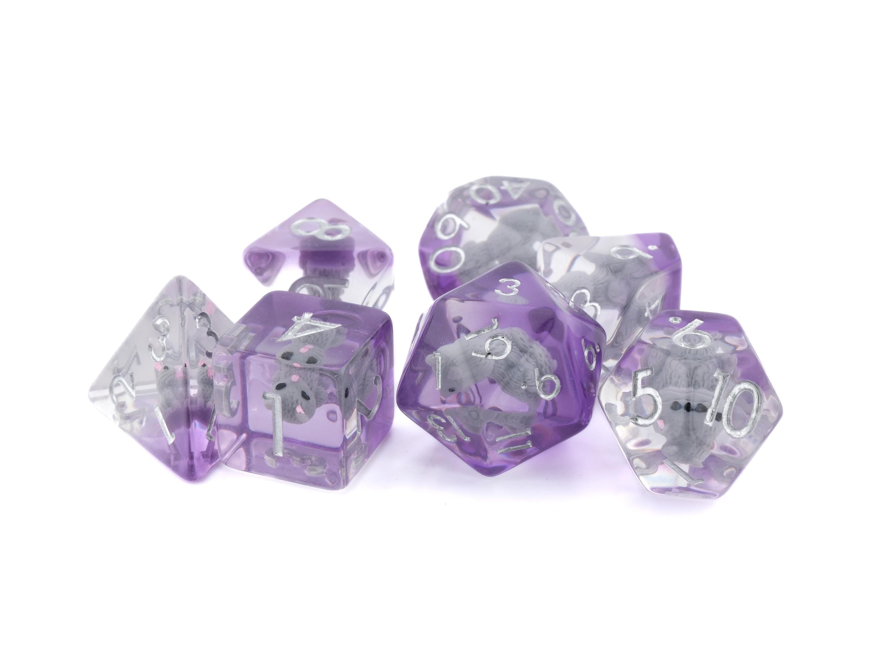 Cat Resin DnD Dice Set: 7 Piece Feline RPG Dice