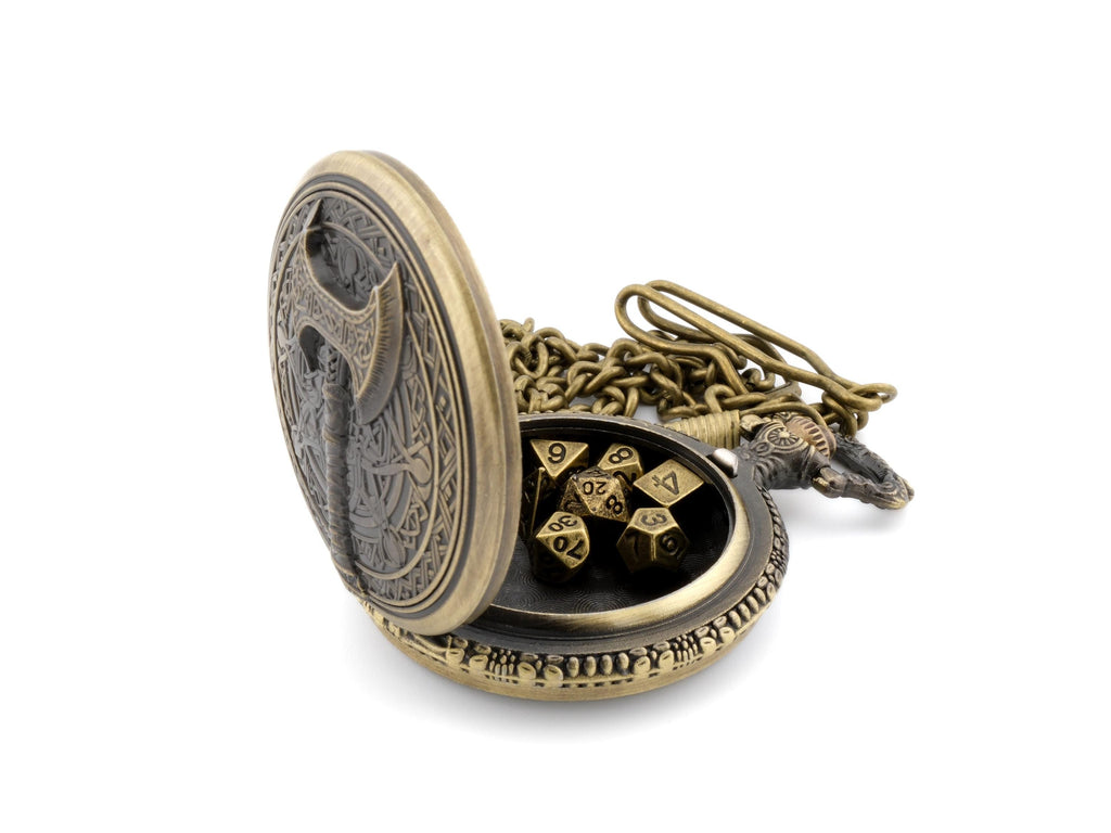 Battle Axe Pocket Watch DnD Dice Set: Mini Metal RPG Dice