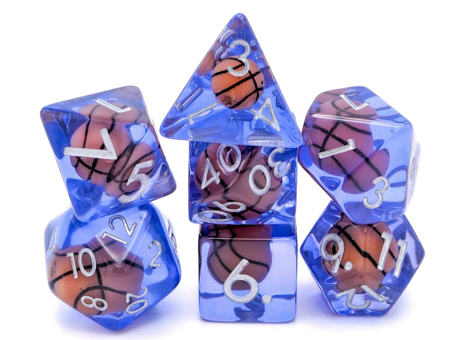Basketball Resin DnD Dice Set: 7 Piece RPG Dice