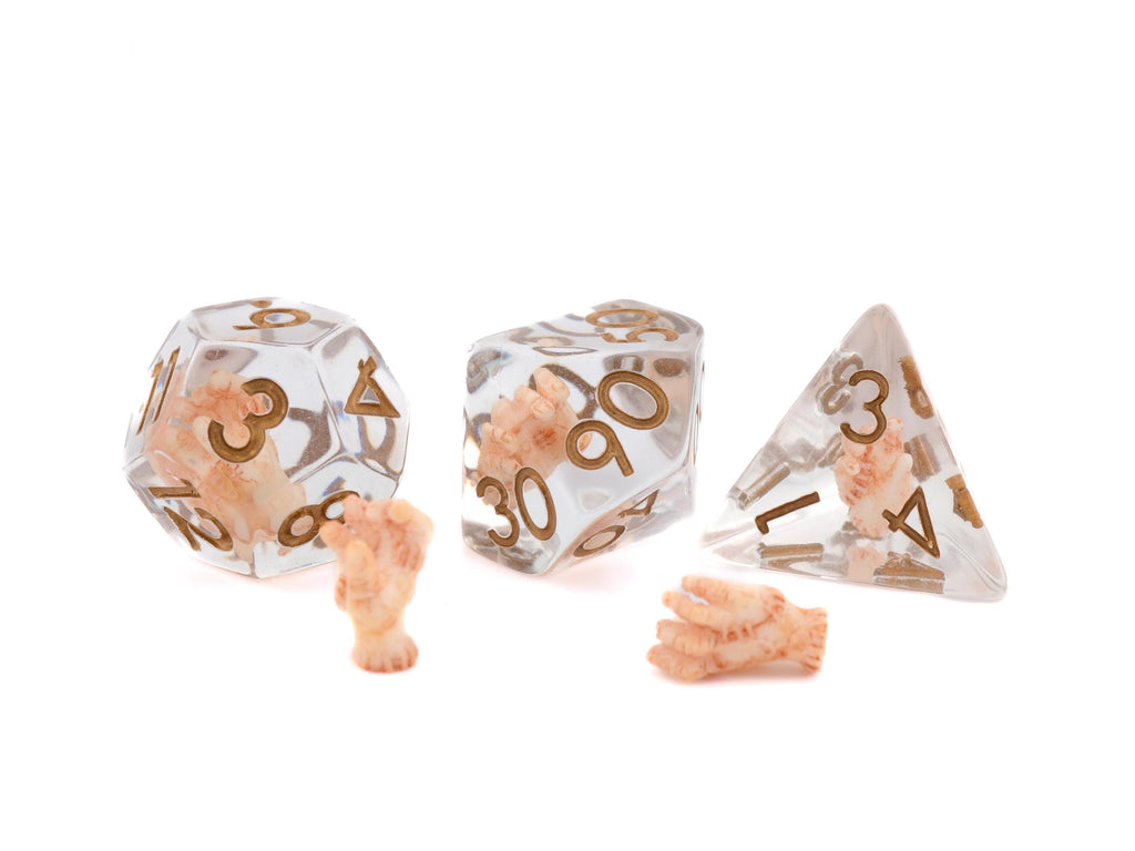 Dismembered Hand Resin DnD Dice Set: 7 Piece Macabre RPG Dice
