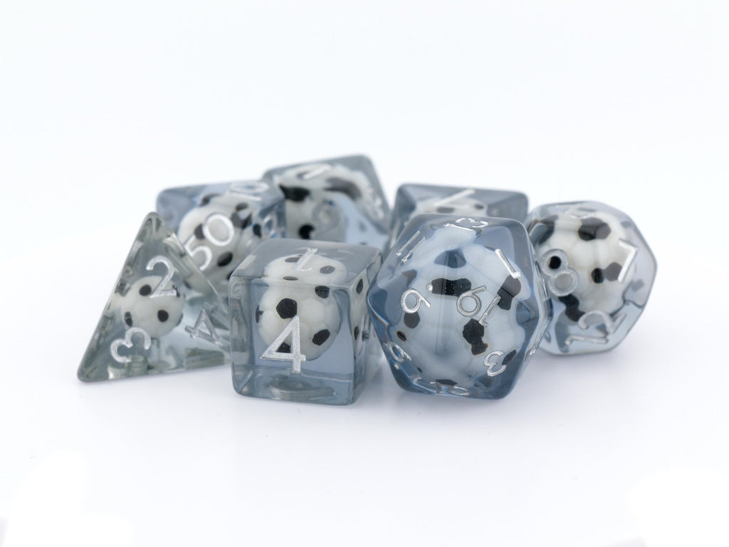 Soccer Ball Resin DnD Dice Set: 7 Piece Sport Themed RPG Dice