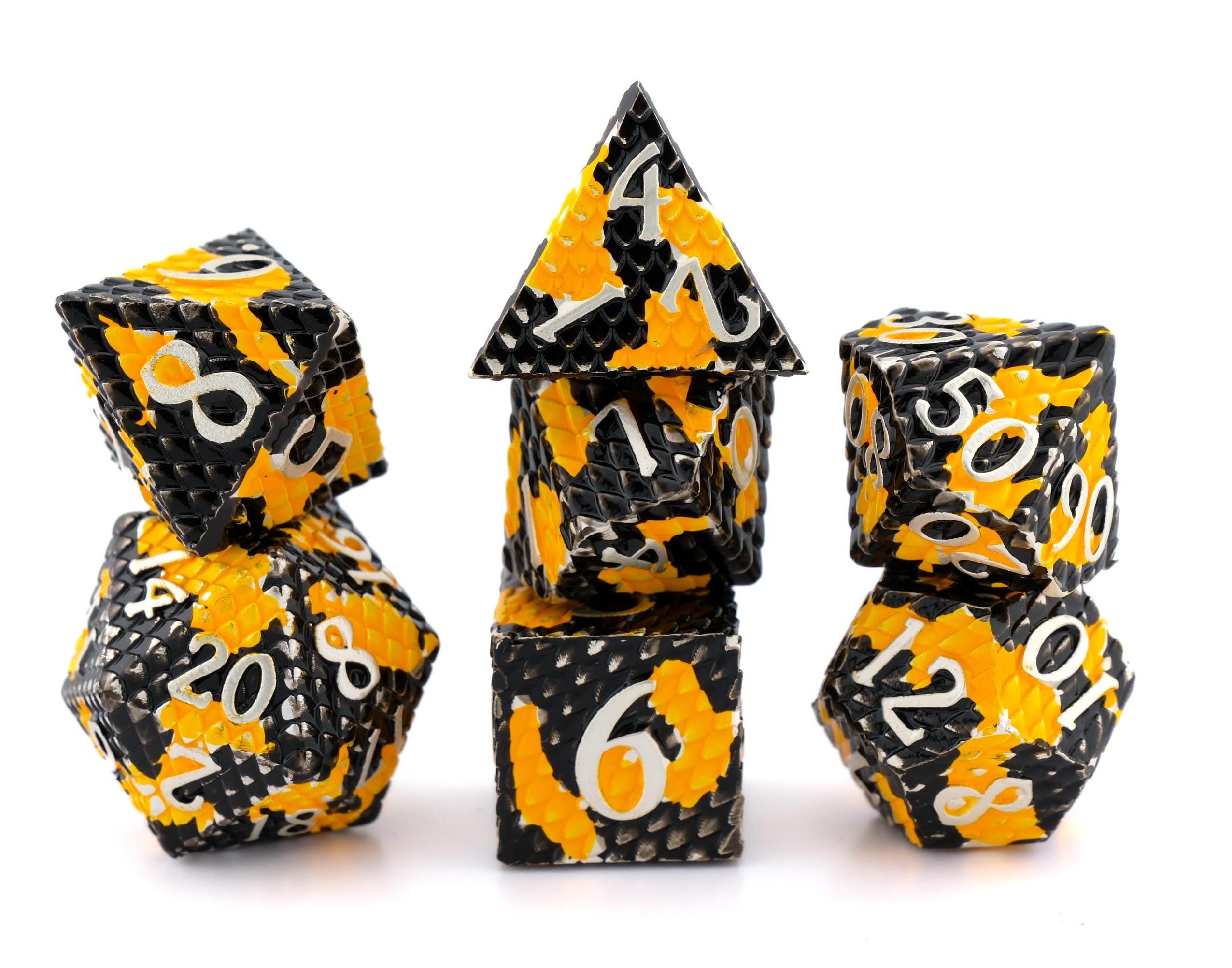 Dragon Scale Metal DnD Dice Set: 7 Piece Textured RPG Dice