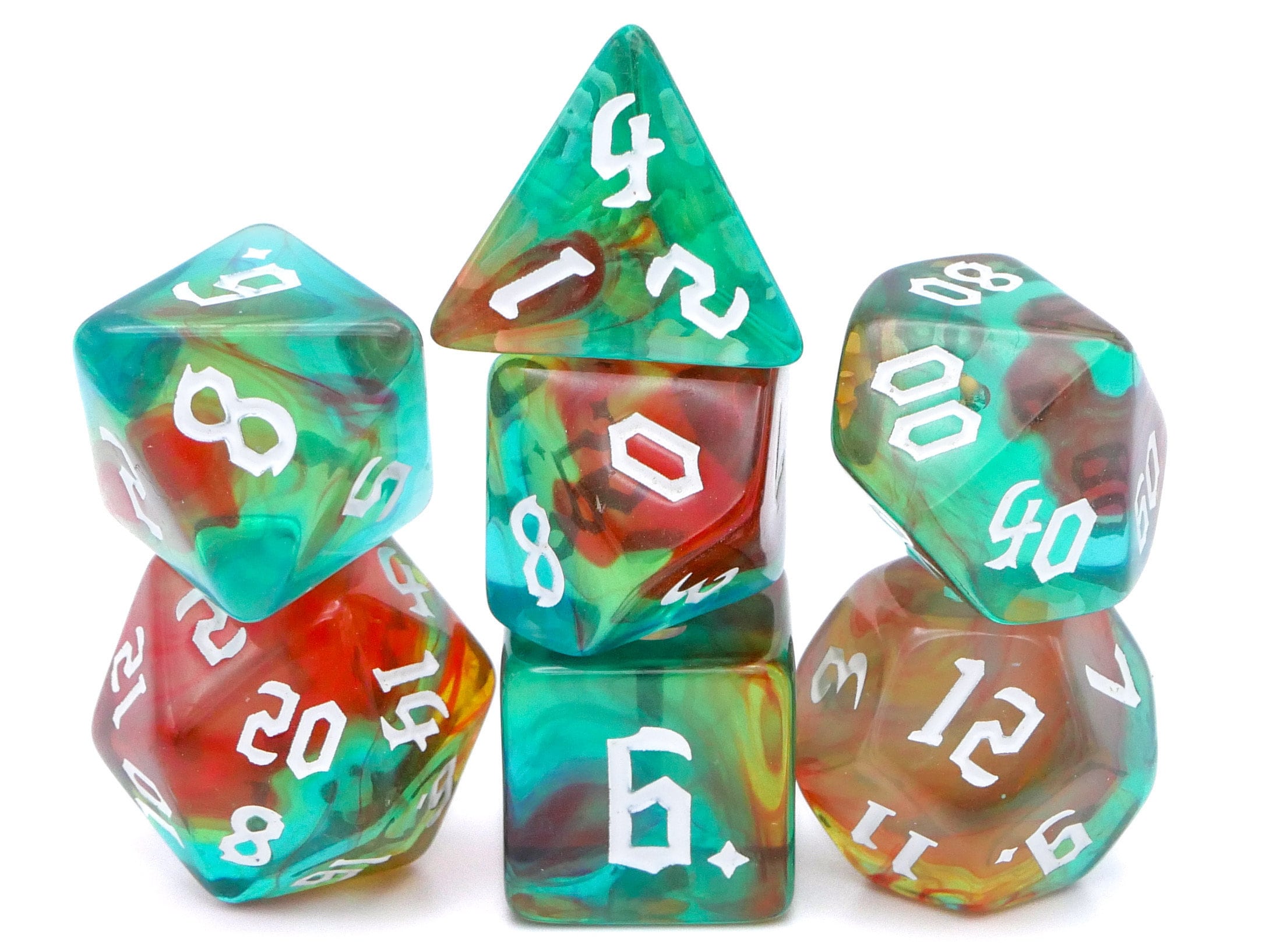 Elemental Spectrum Acrylic DnD Dice Set: 7 Piece RPG Dice