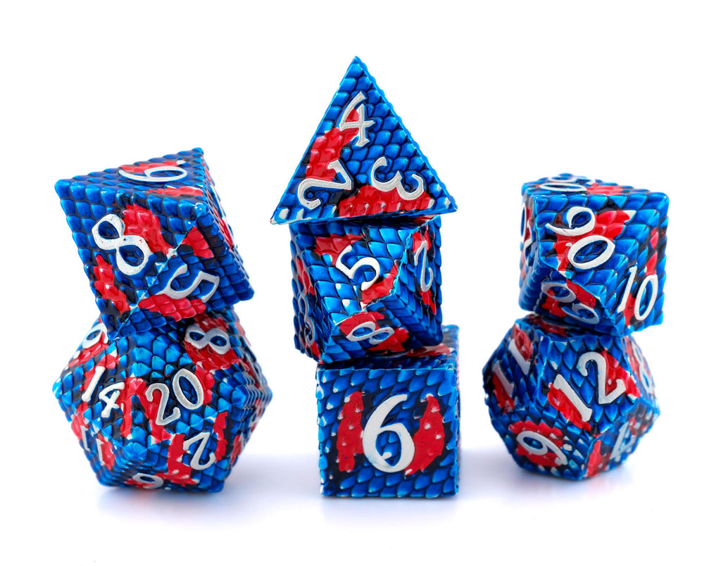 Dragon Scale Metal DnD Dice Set: 7 Piece Textured RPG Dice