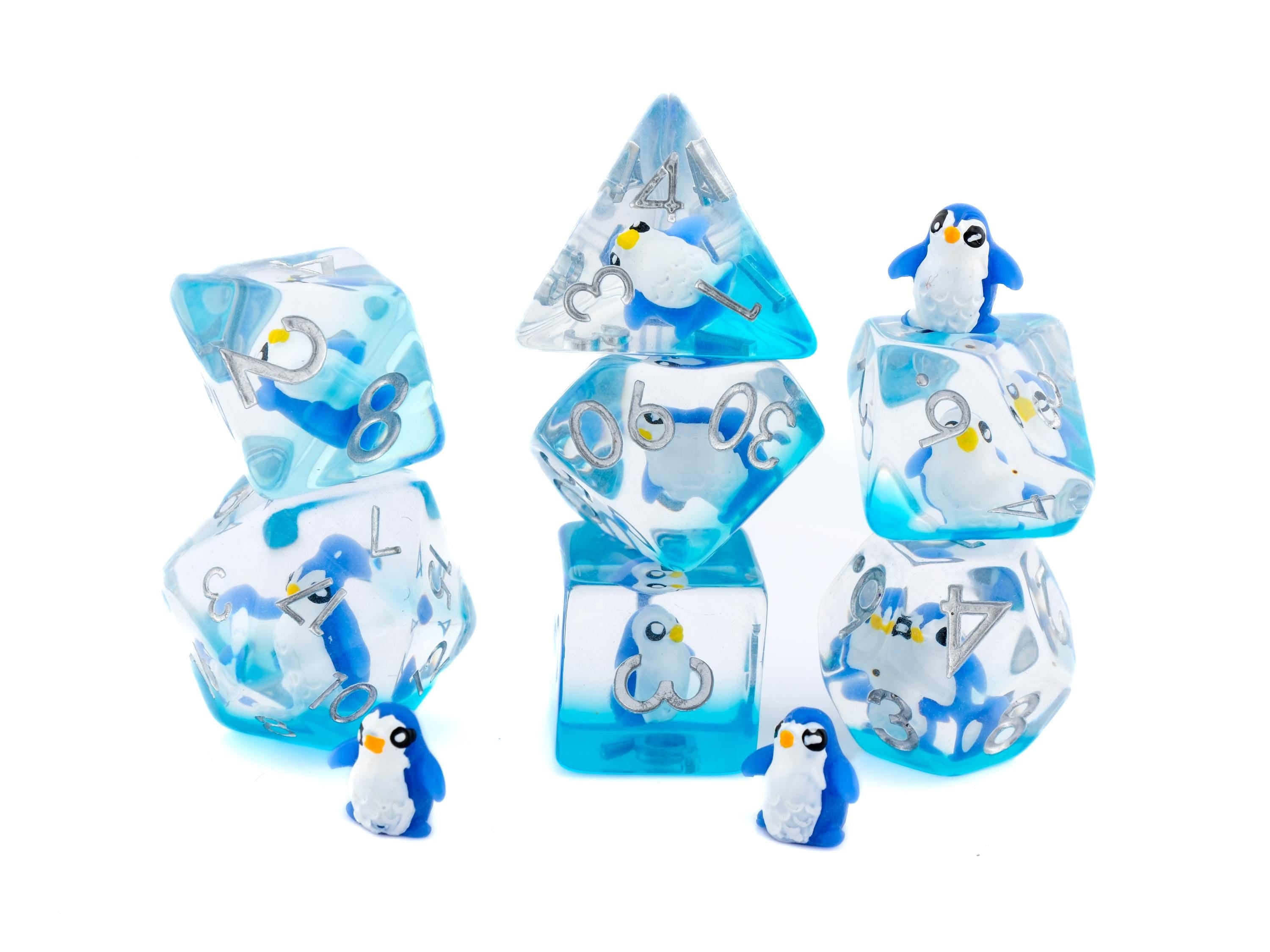 Penguin Resin DnD Dice Set: 7 Piece Arctic  Bird RPG Dice
