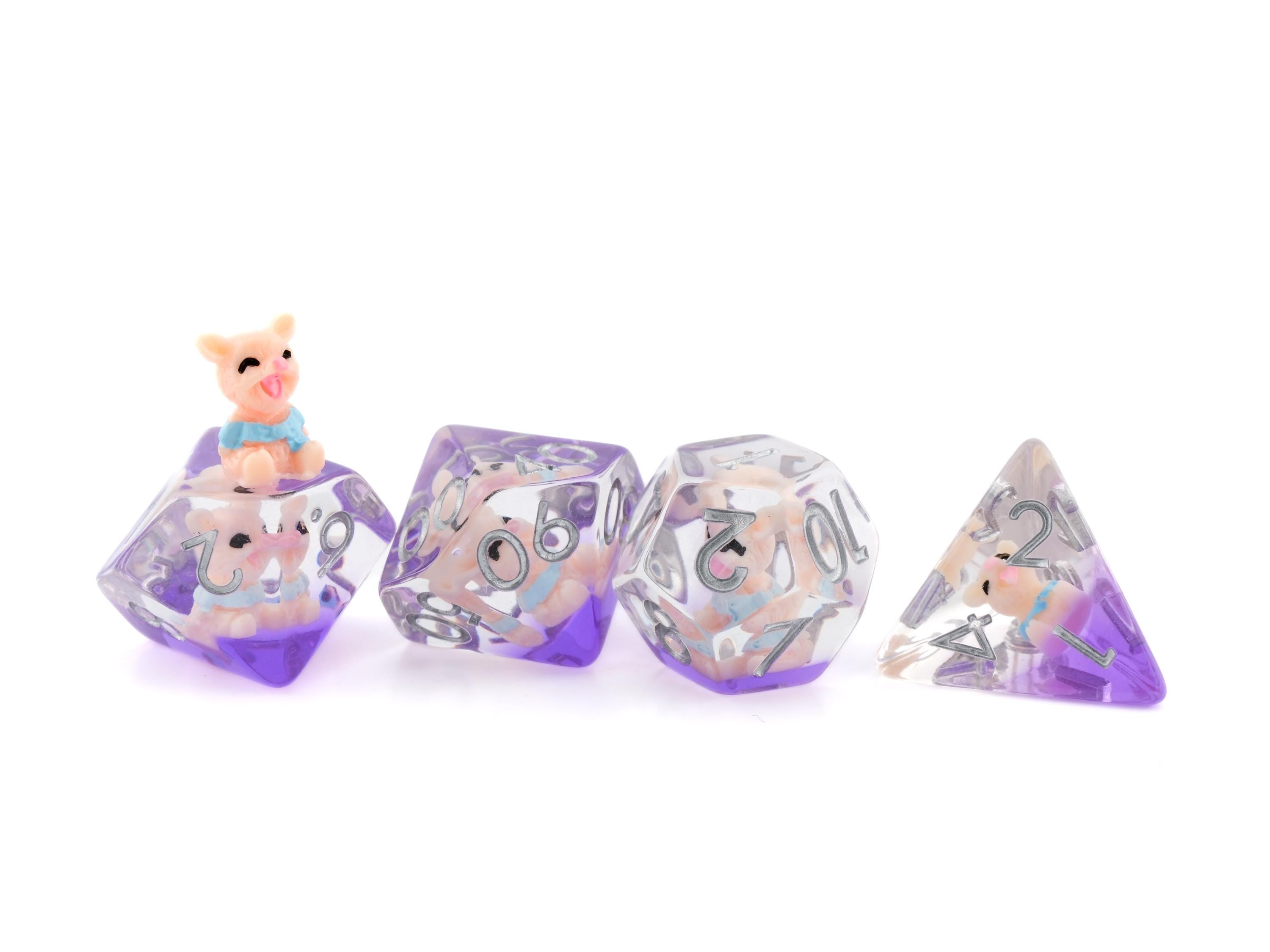 Pig DnD Dice Set | 7 Piece Resin RPG Dice for Dungeons & Dragons | Cute Pink Piggy | Farm Animal | Tabletop RPG | Nerdy Gift