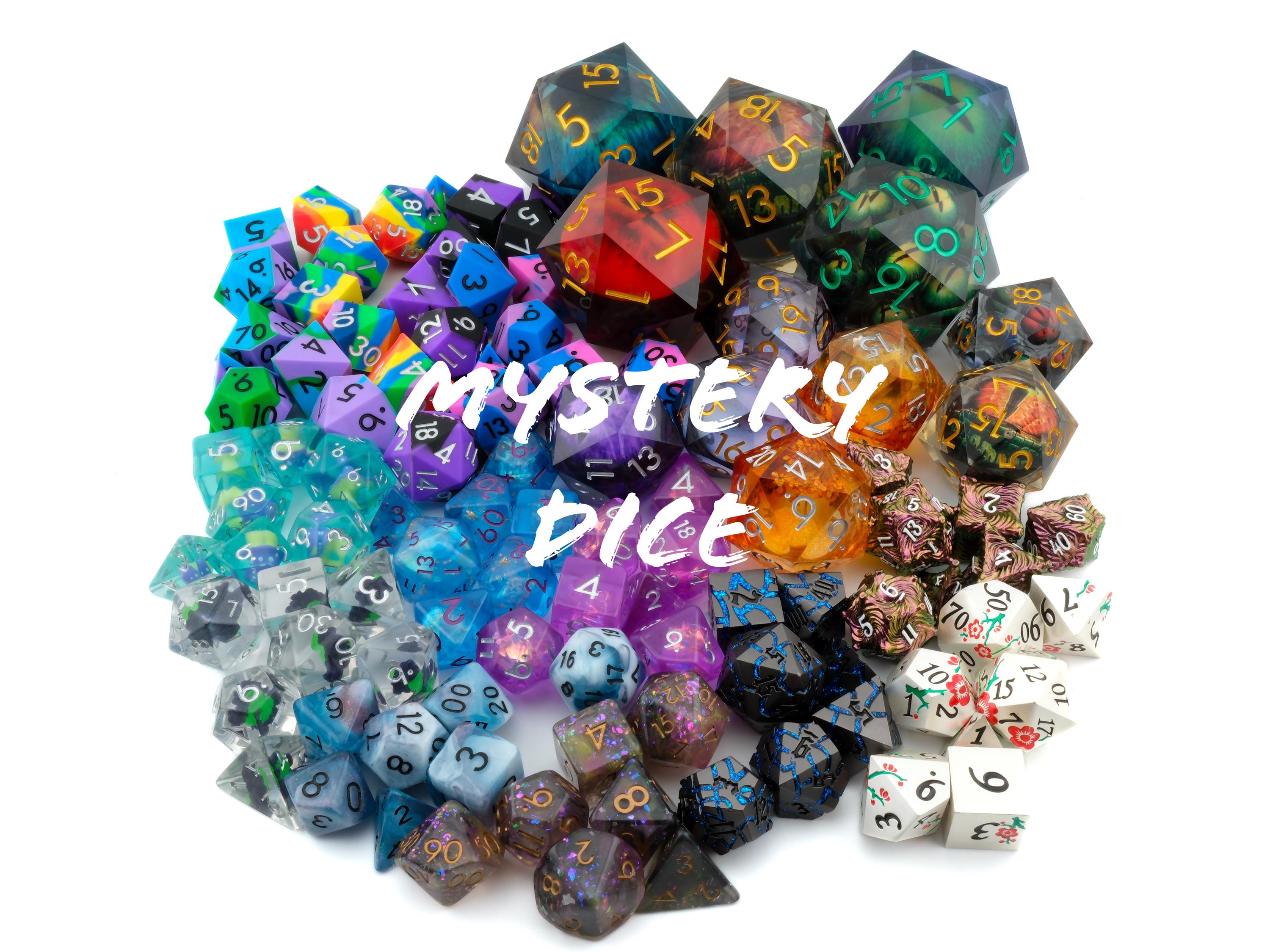 Mystery DnD Dice Set: Resin, Metal, Silicone, 7 Piece, Large D20 RPG Dice