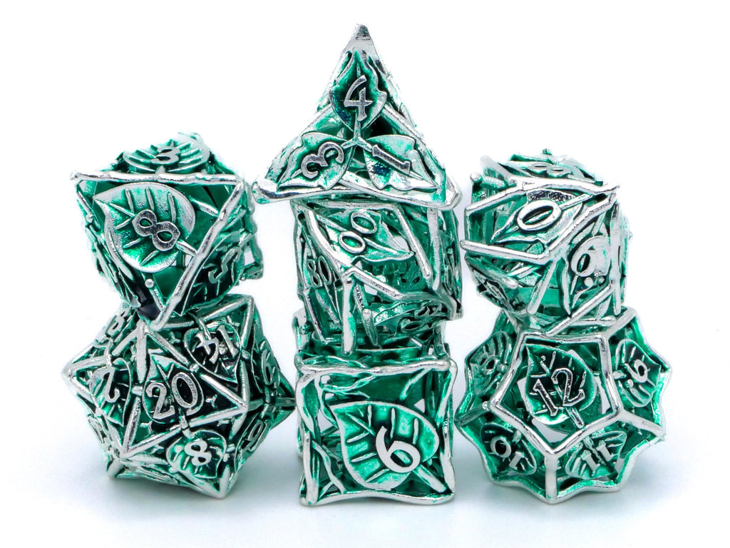 Leaf Metal Hollow DnD Dice Set: 7 Piece Plant Themed RPG Dice
