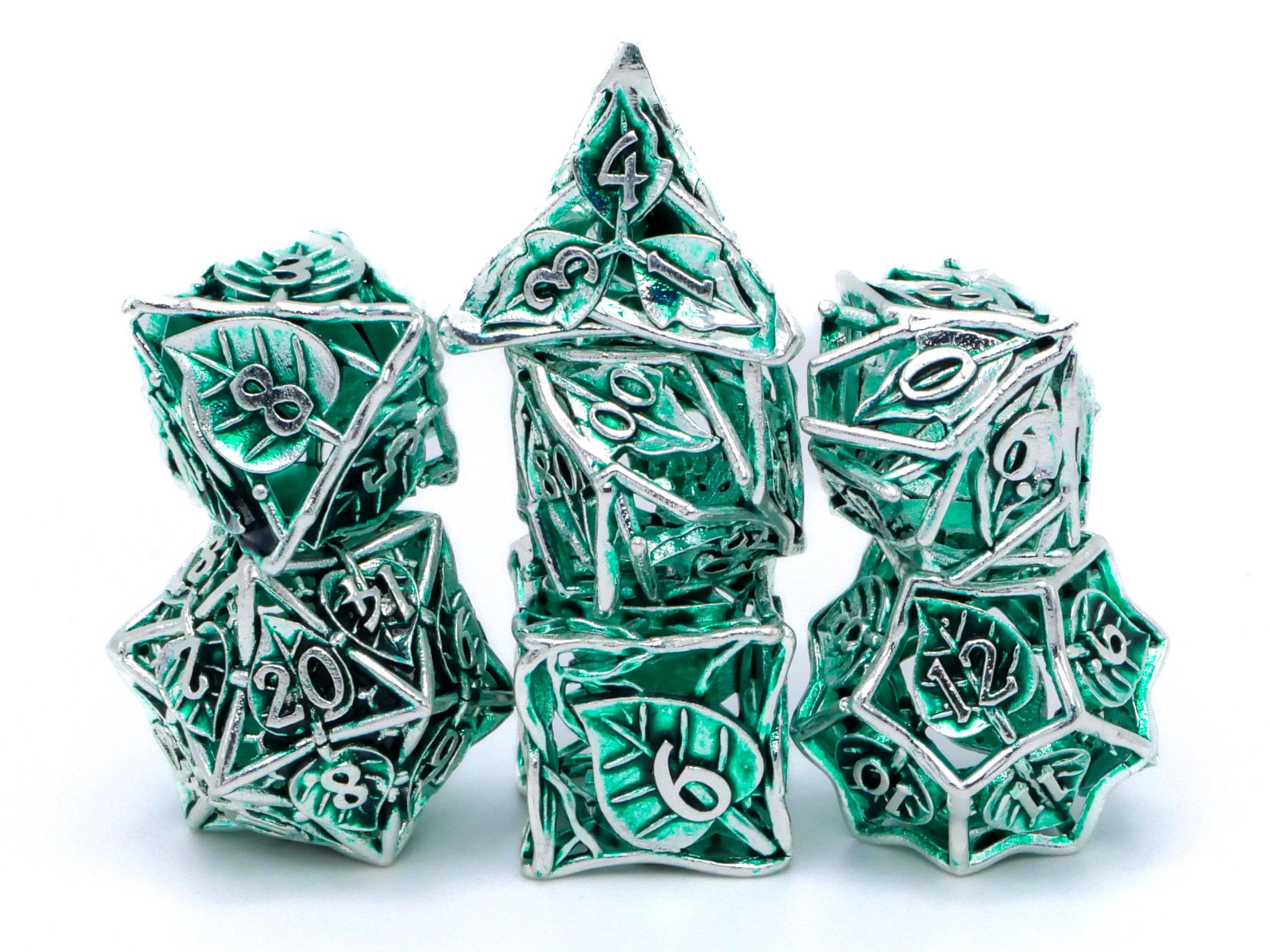 Leaf Metal Hollow DnD Dice Set: 7 Piece Plant Themed RPG Dice