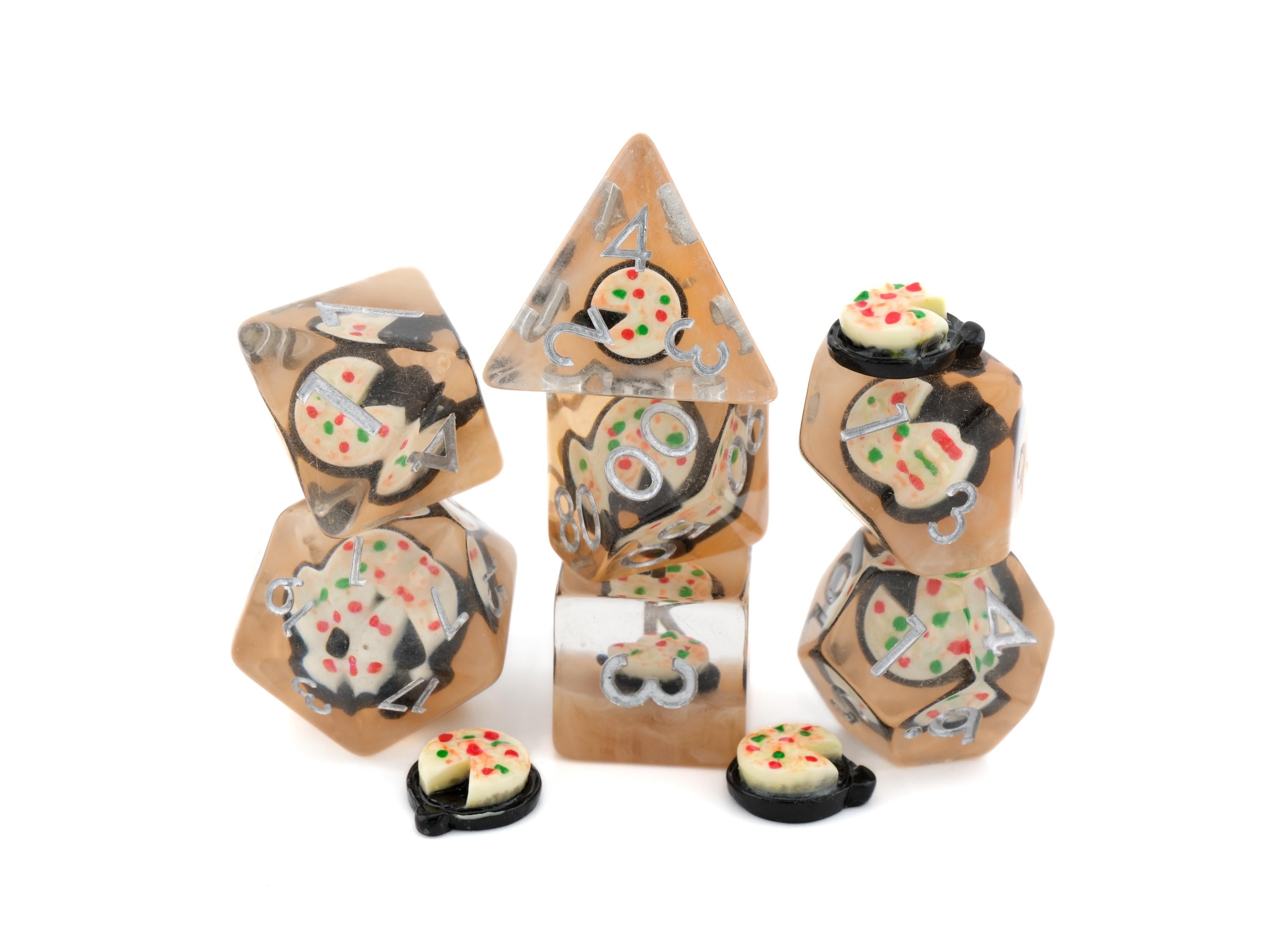 Pizza Resin DnD Dice Set: 7-Piece RPG Dice for Dungeons and Dragons