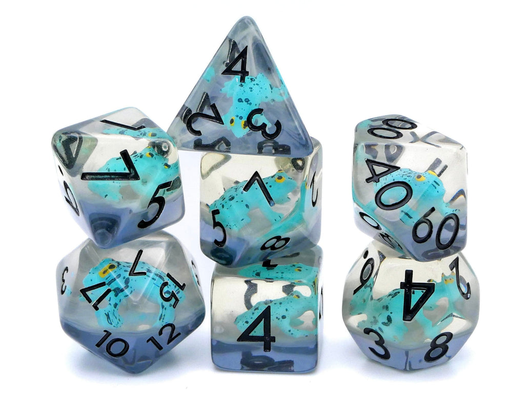 Frog Resin DnD Dice Set: 7-Piece Slimy Reptile RPG Dice