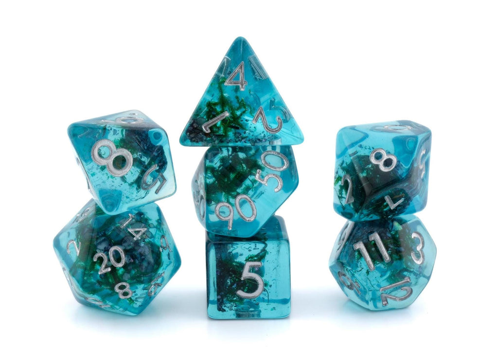 Ocean Moss Resin DnD Dice Set: 7 Piece Plant RPG Dice