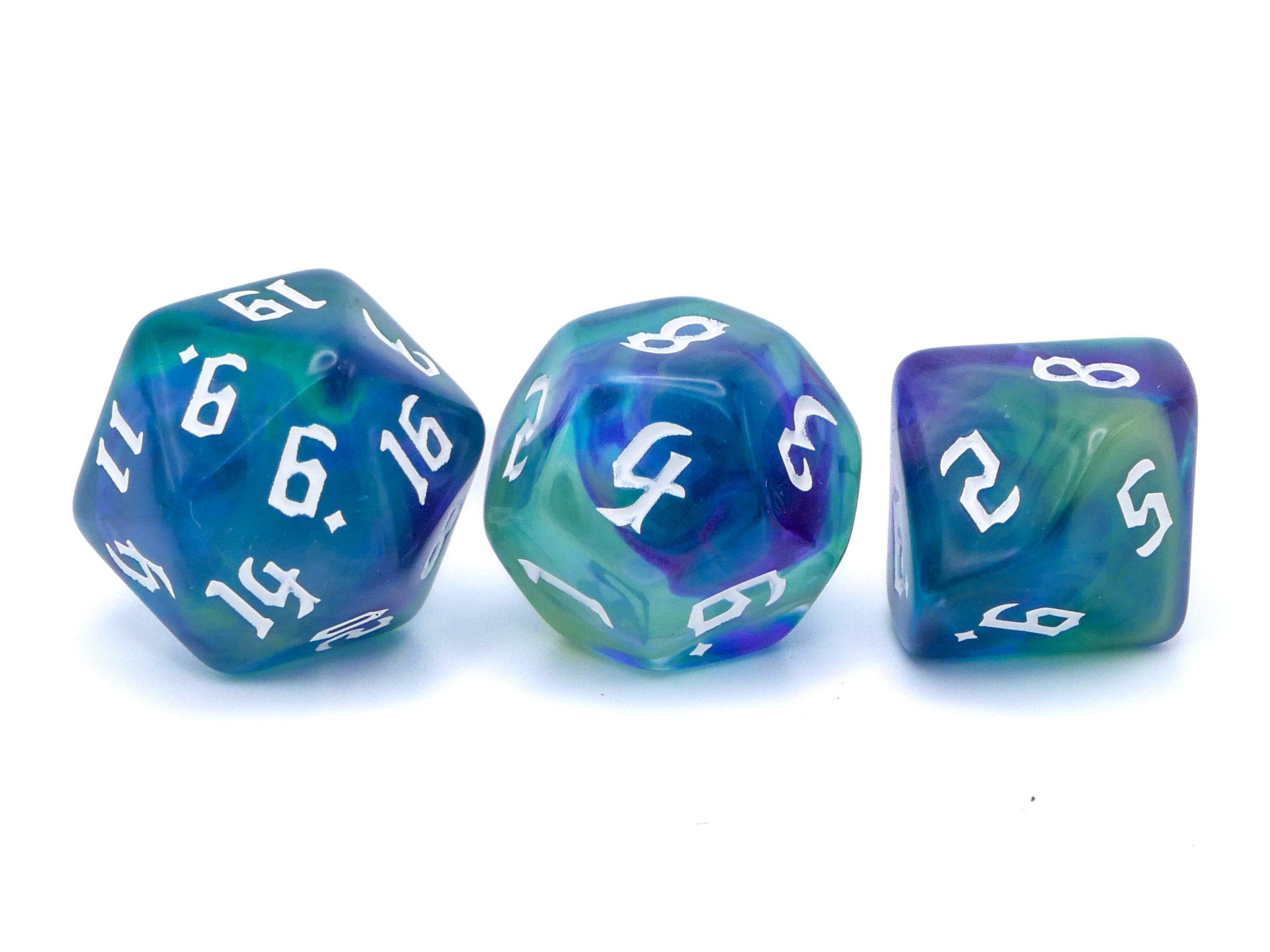 Ocean Dream Acrylic DnD Dice Set: 7 Piece RPG Dice