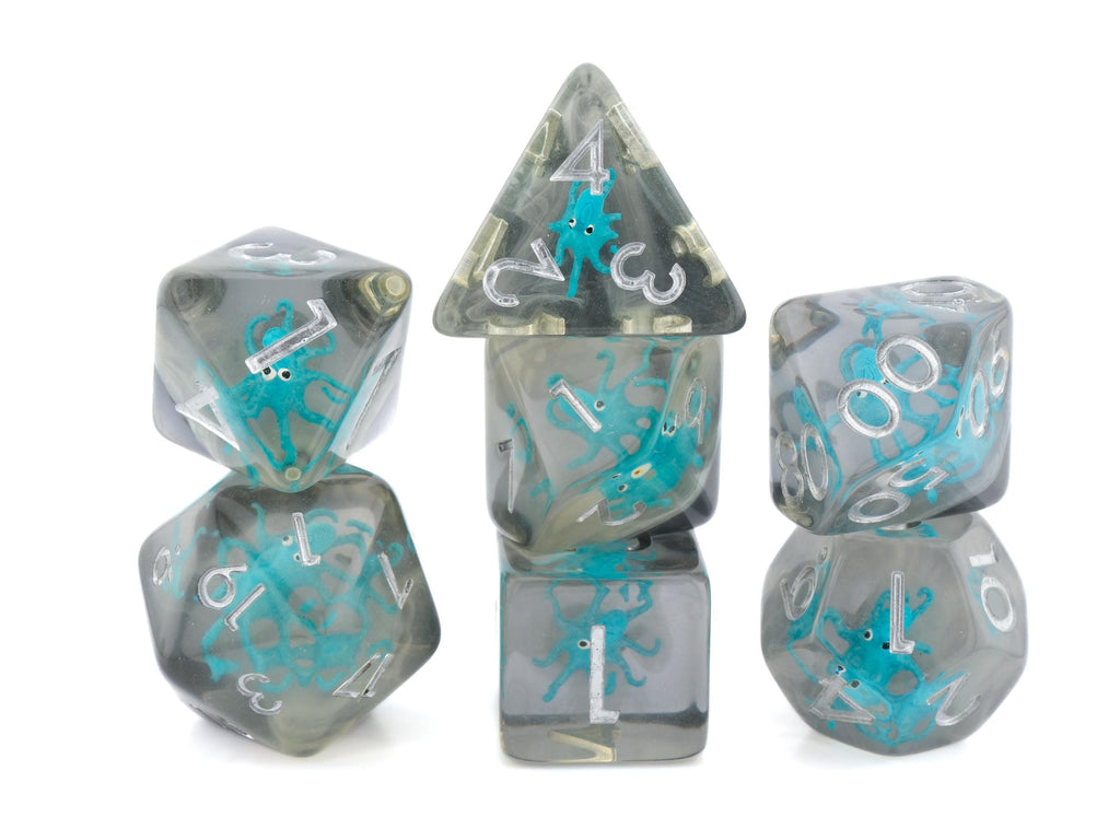 Octopus Resin DnD Dice Set: 7-Piece Aquatic RPG Dice for Dungeons and Dragons