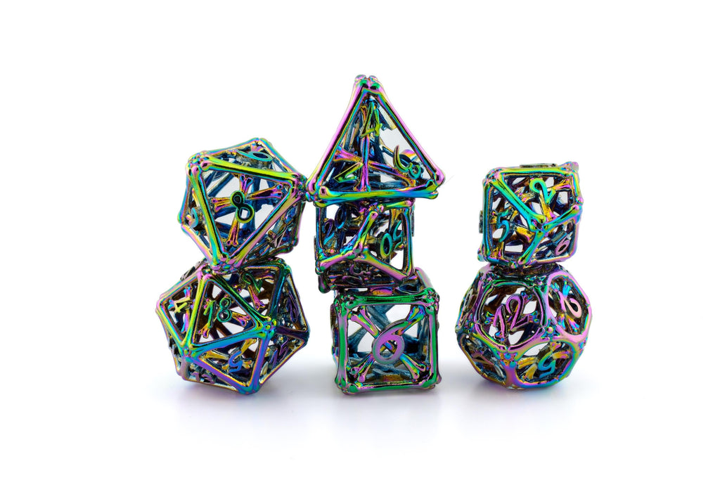 Graveyard Bones Metal Hollow DnD Dice Set: 7 Piece Skeletal Themed RPG Dice