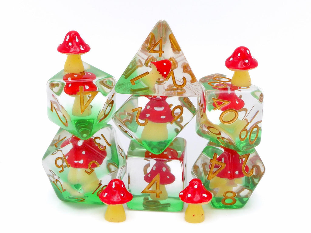 Mushroom Reain DnD Dice Set: 7 Piece Fungus RPG Dice, 10+ Colors