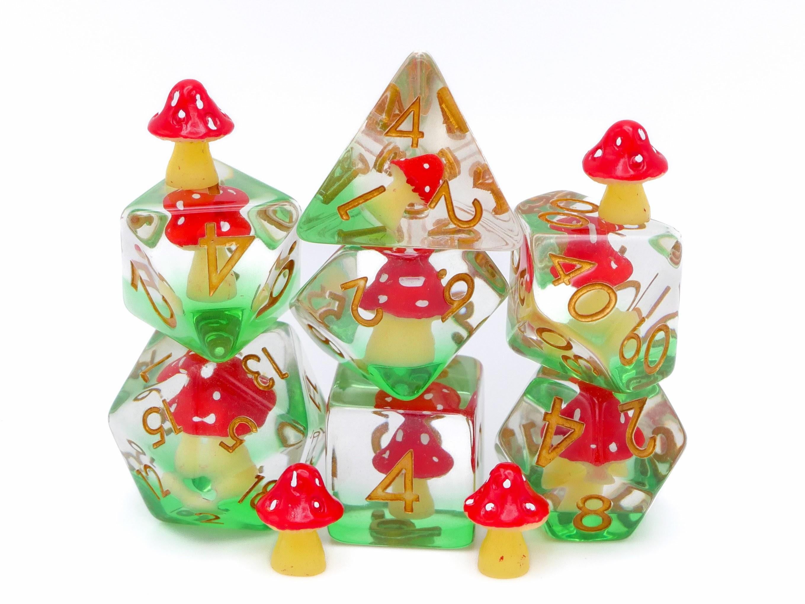 Mushroom Reain DnD Dice Set: 7 Piece Fungus RPG Dice, 10+ Colors