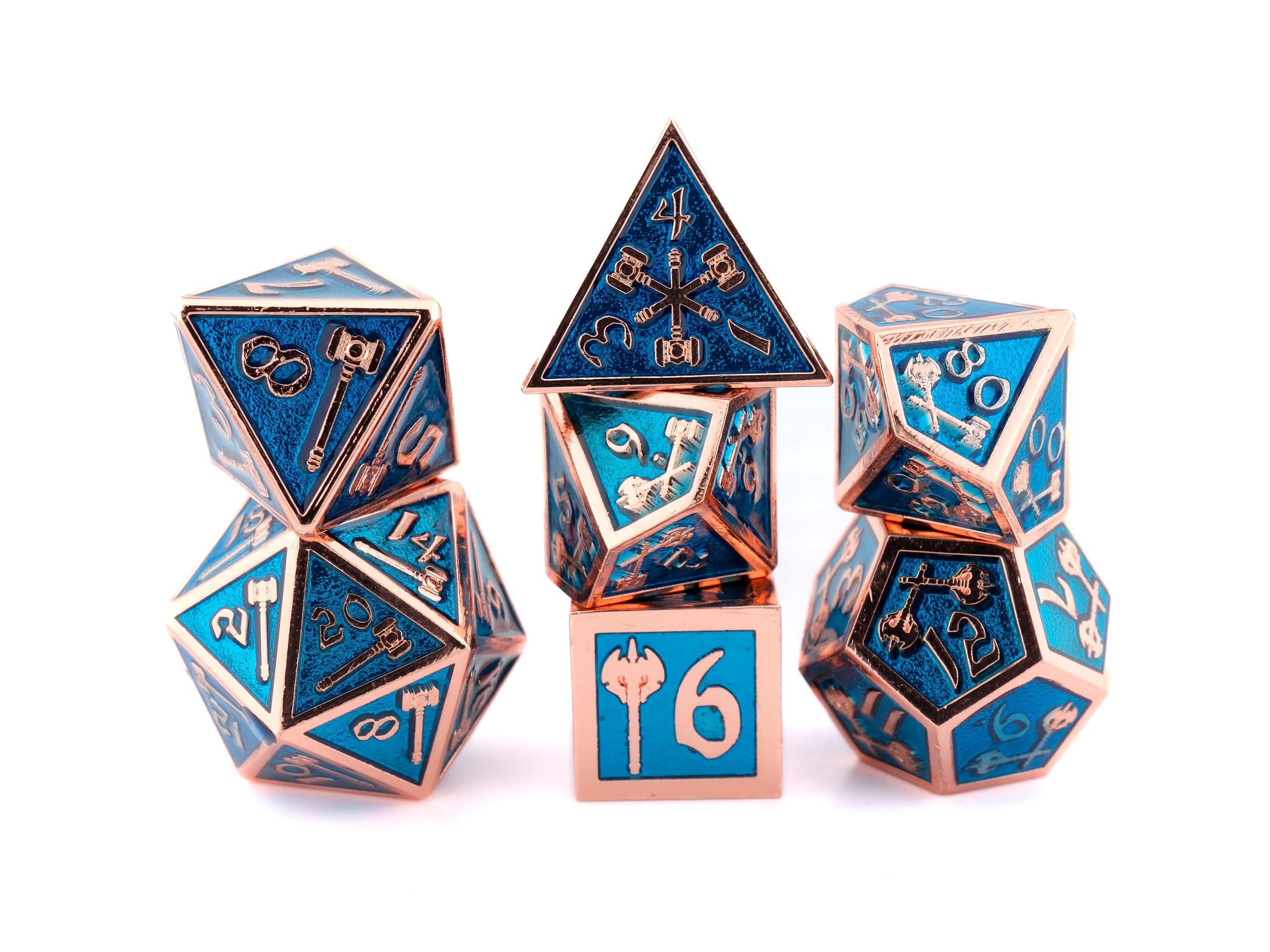 Hammer & Axe Metal DnD Dice Set: 7-Piece Barbarian RPG Dice