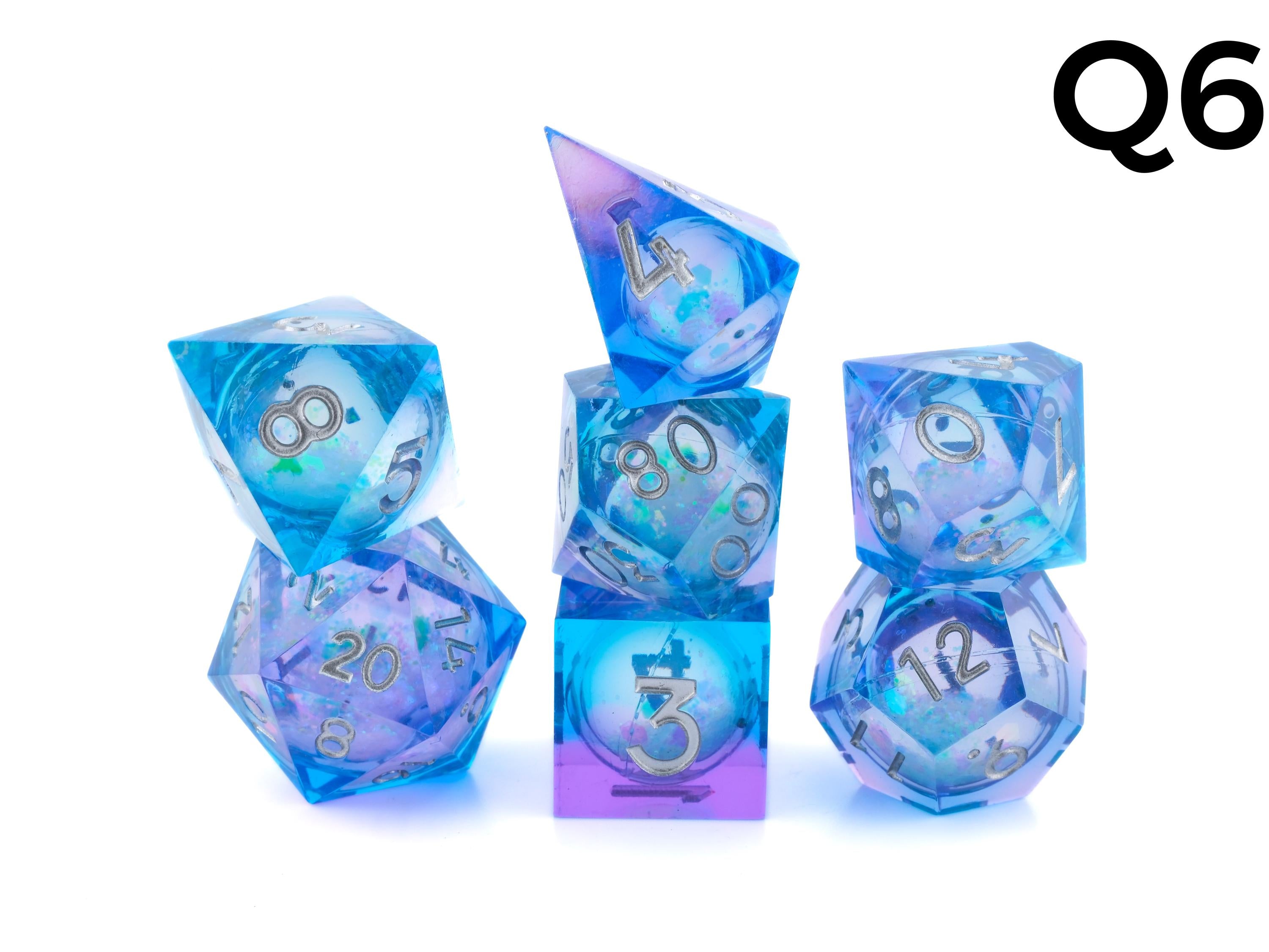 Quicksand Sharp Edge Resin DnD Dice Set:  7 Piece Liquid Core RPG Dice